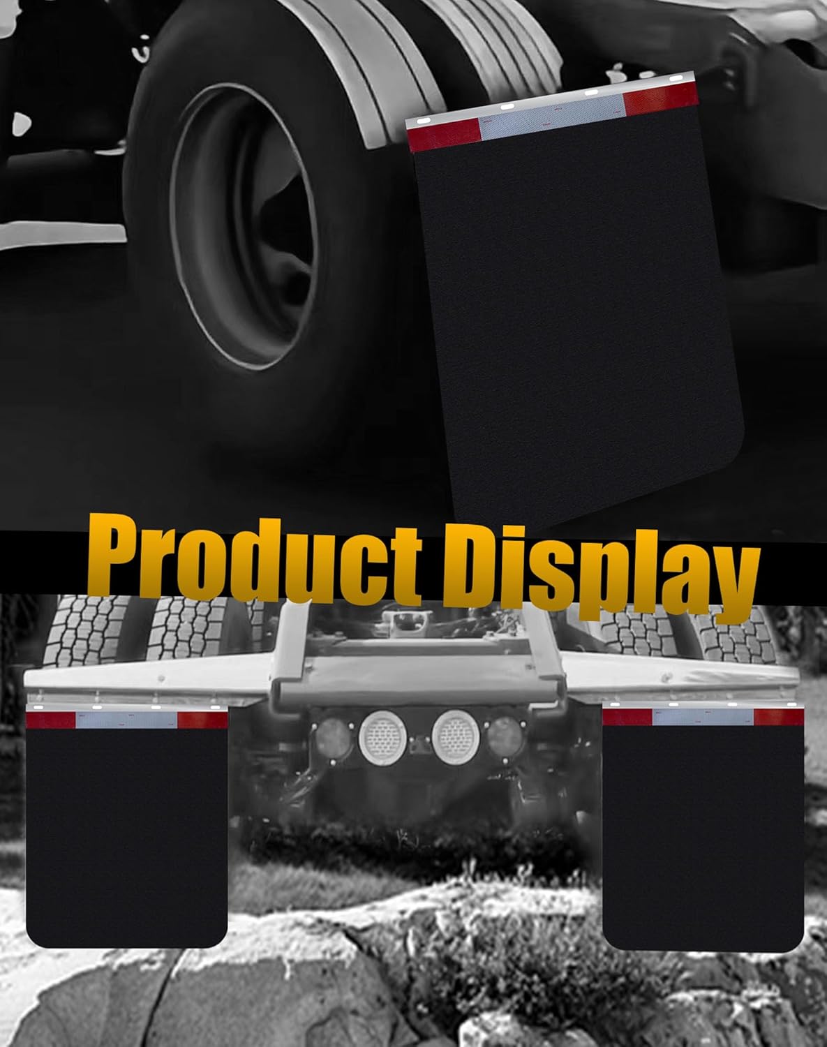 Semi Truck Mud Flaps and Reflector Strips Kits, 24"x30", Universal Heavy Duty Polymer MudFlaps Thickened Fender for Semi Truck Tractor Trailer (Pair)