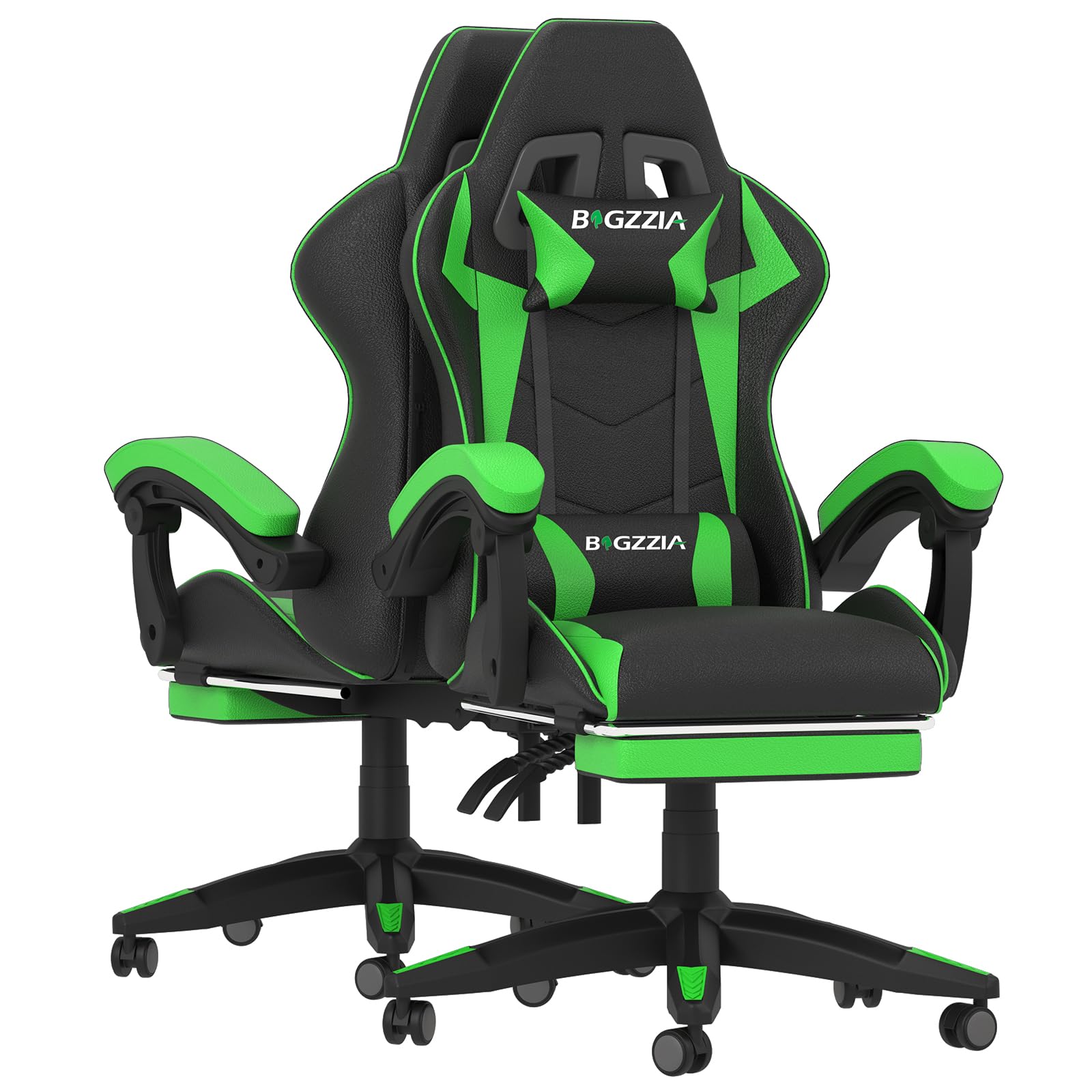 Racingreat Gaming Chair, Ergonomic Computer Racing Chair with Headrest and Lumbar Support, PU Leather High Back Height Adjustable Swivel Game Chairs for Adults (With Footrest, Black/Green) — image 1