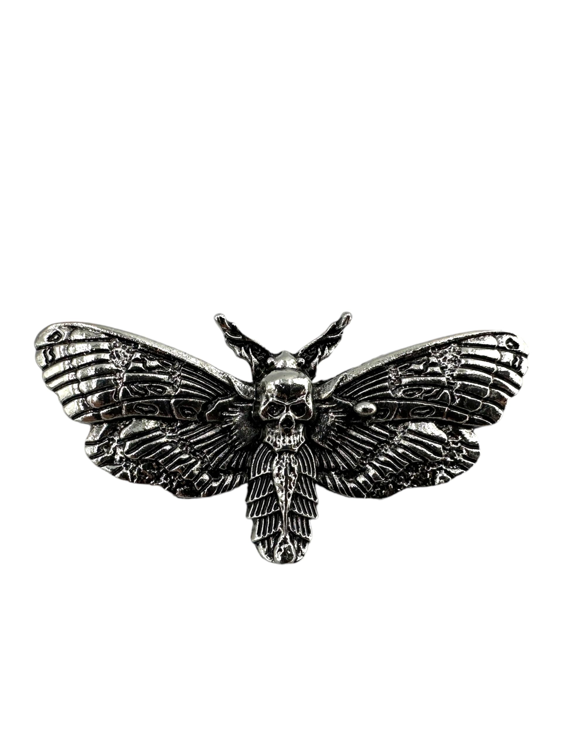 Patch Nation Silver Deaths Head Hawk Moth Metal Pin Brooch Biker Badge (Silver)