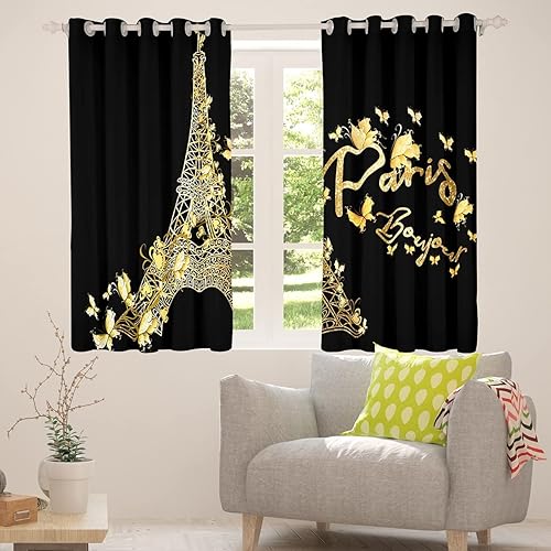 Miniatura 4 de Cortinas de la Torre Eiffel de París, para dormitorio, sala de estar, para niños, niñas, con mariposa, decoración de escena de ciudad famosa, 42