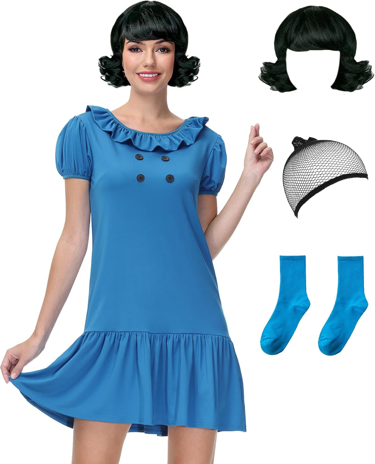 Maisolly Women's Halloween Costume Adult Puff Sleeve Mini Cospaly Party Dress XX-Large Blue