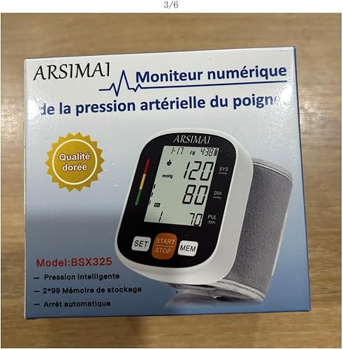 Miniatura 9 de Monitor automático de presión arterial de muñeca: puño ajustable + batería 2AAA y estuche de almacenamiento - Detector de latidos cardíacos Negro