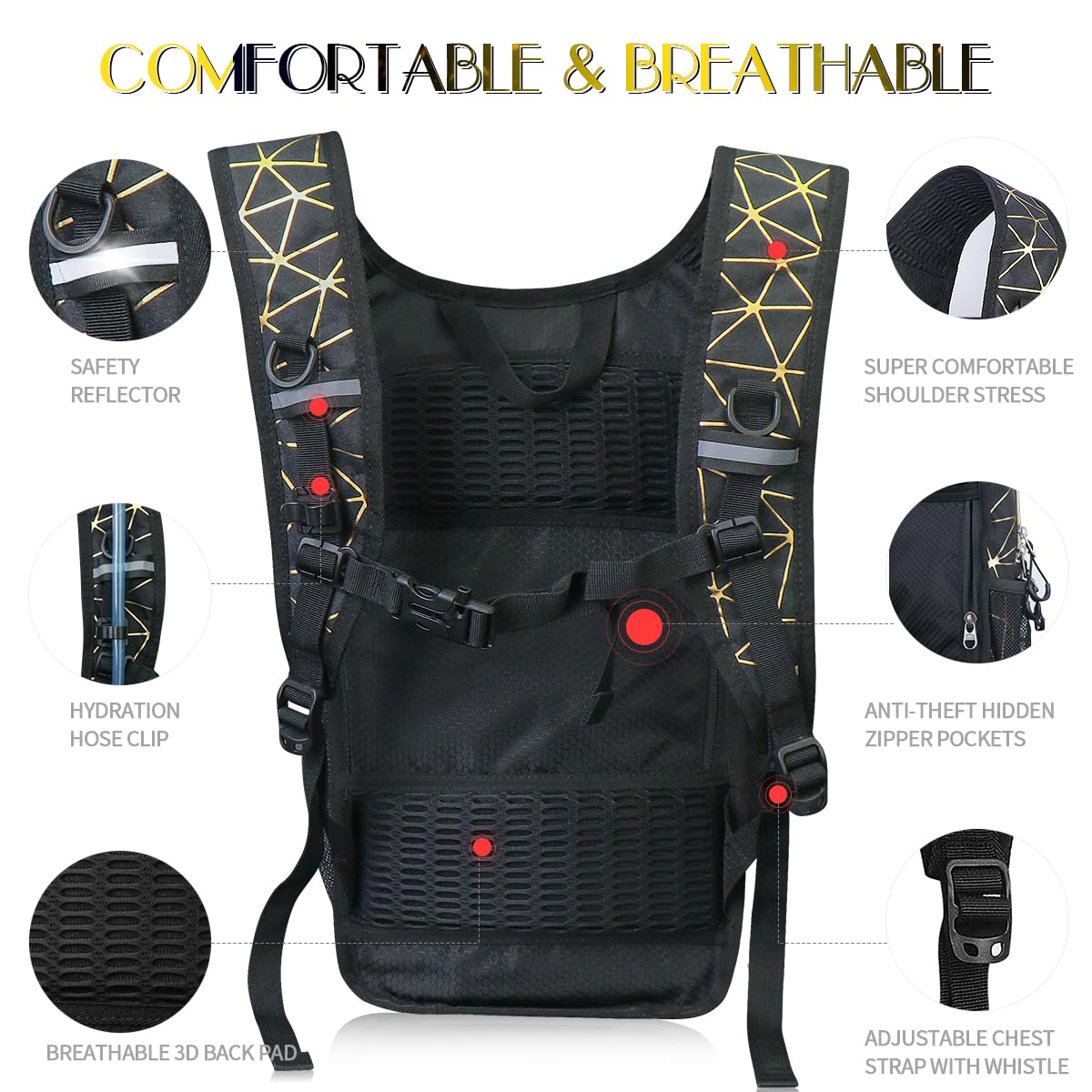 Paquete de hidratación, mochila de agua con bolsa de hidratación de 3 L, aislamiento ligero, esencial para festivales, mochila de hidratación para rave, senderismo, ciclismo, correr, equipo de