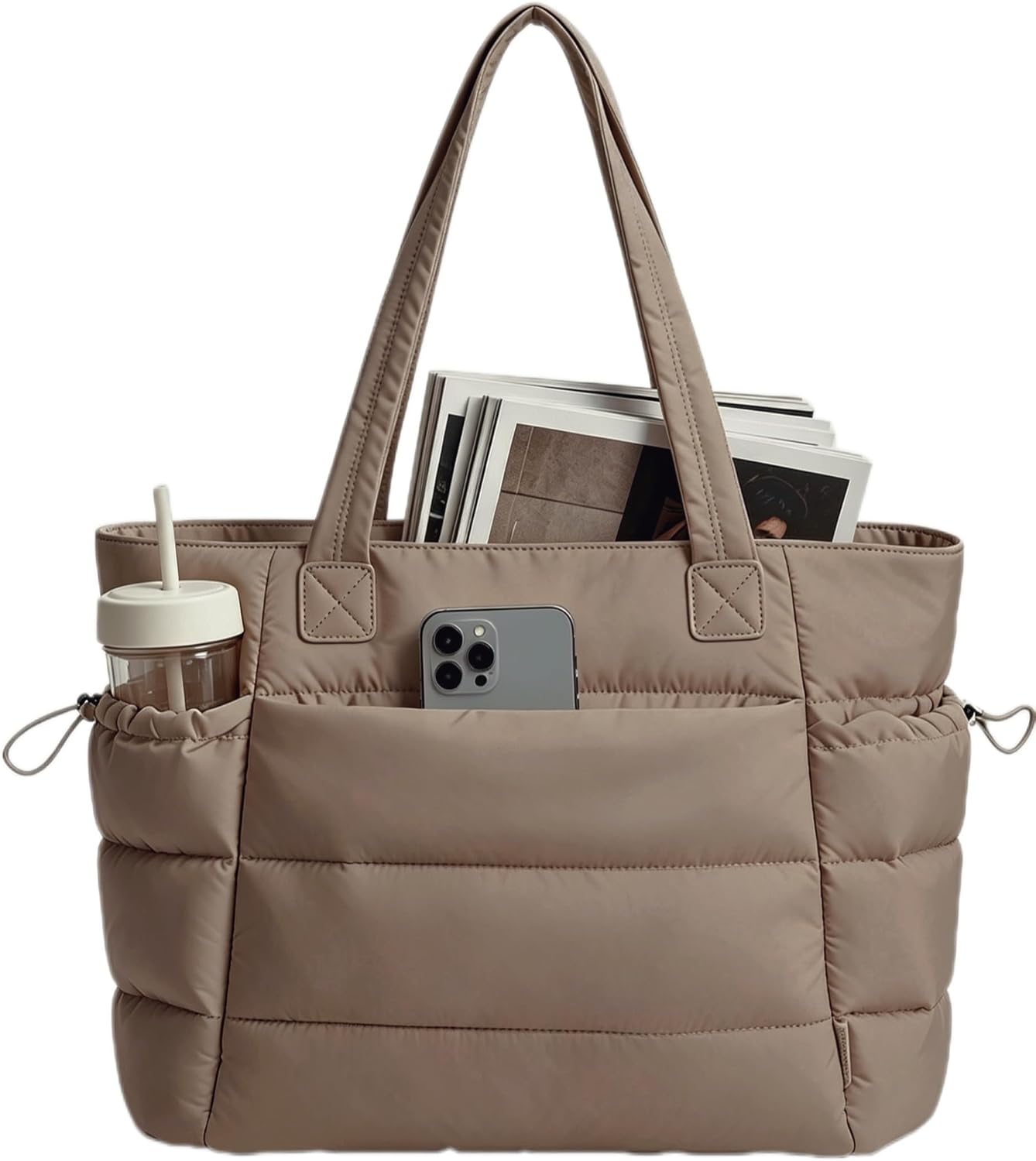 LLEGASTE Tote Bag for Women, Puffer Quilted Tote Bag with Zipper, Puffy Work Tote Bags for Women Teacher Nurse Travel