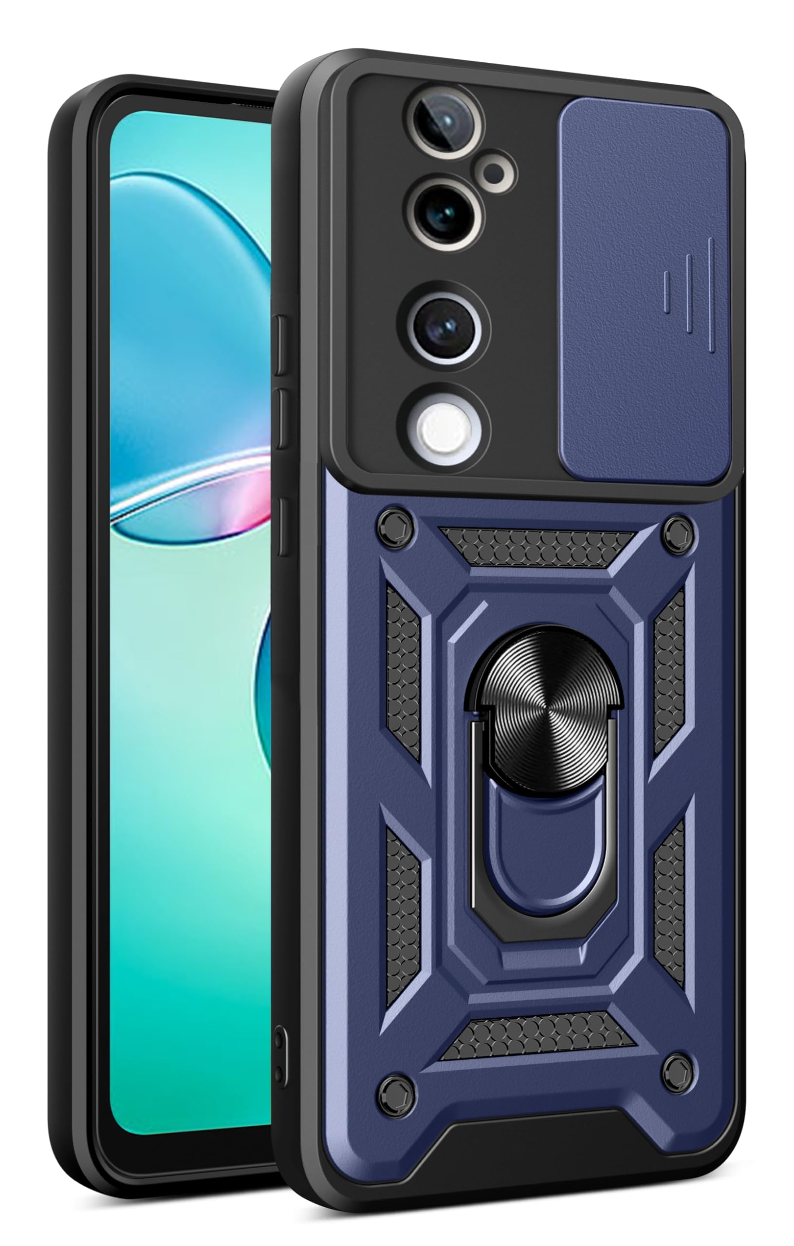 SPAZY CASE® Vivo V40 / V40 Pro 5G / T3 Ultra 5G Back Cover | Heavy Duty Hybrid Case with 360 Degree Rotating Finger Ring Holder + Slider Shutter Camera Protection Case - Blue (B0DDQ5CZJD) Amazon Price History, Amazon Price Tracker