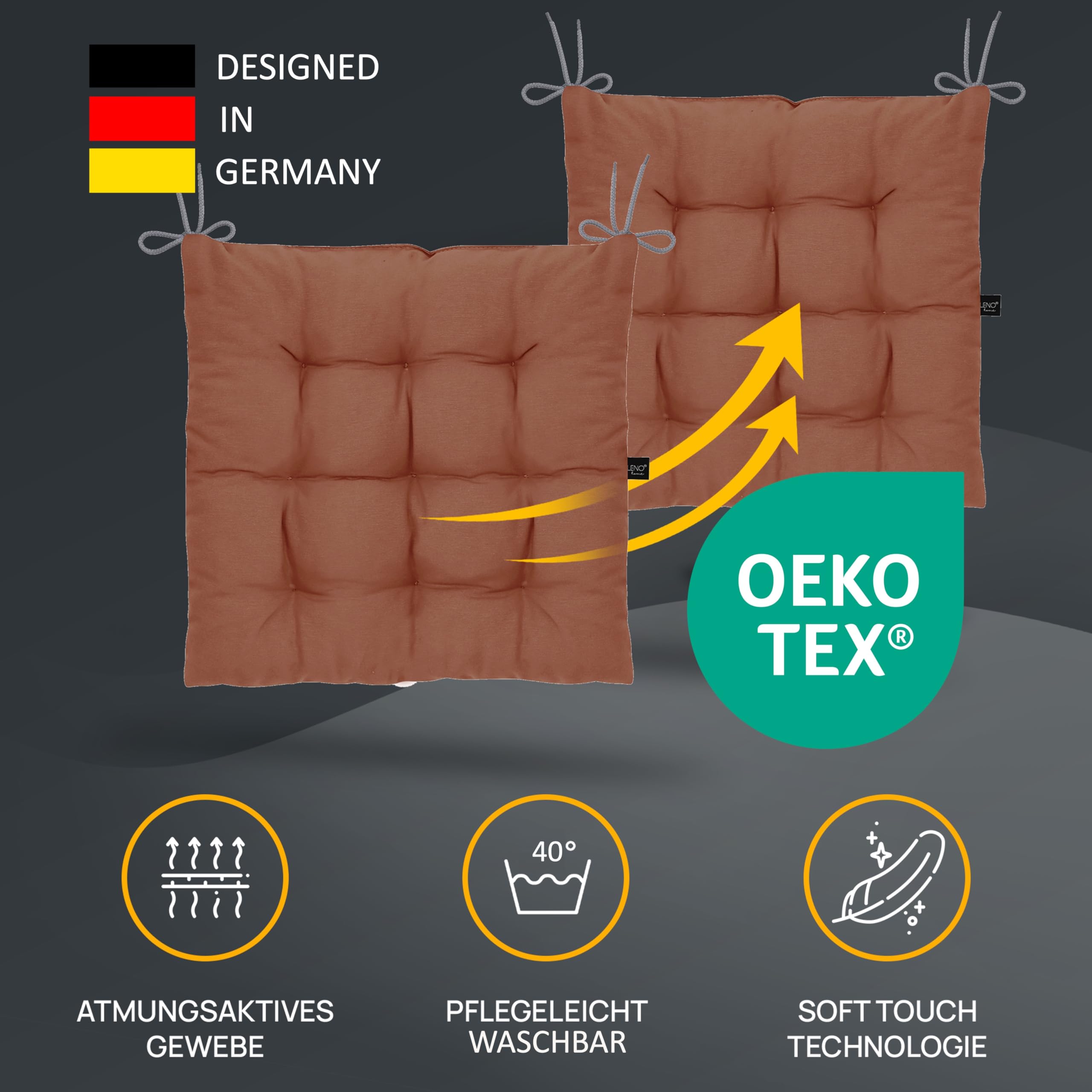 LILENO HOME Zestaw 6 poduszek na krzesło 09 brązowe (40 x 40 x 6 cm) – poduszka do siedzenia do ogrodu, kuchni lub jadalni – odporna na promieniowanie UV nakładka na krzesło wewnątrz i na zewnątrz