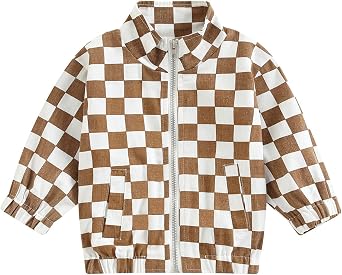 Toddler Kids Checkerboard Plaid Jacket Baby Boys Girls Zip Up Long Sleeve Jacket Fall Winter Coat Outerwear