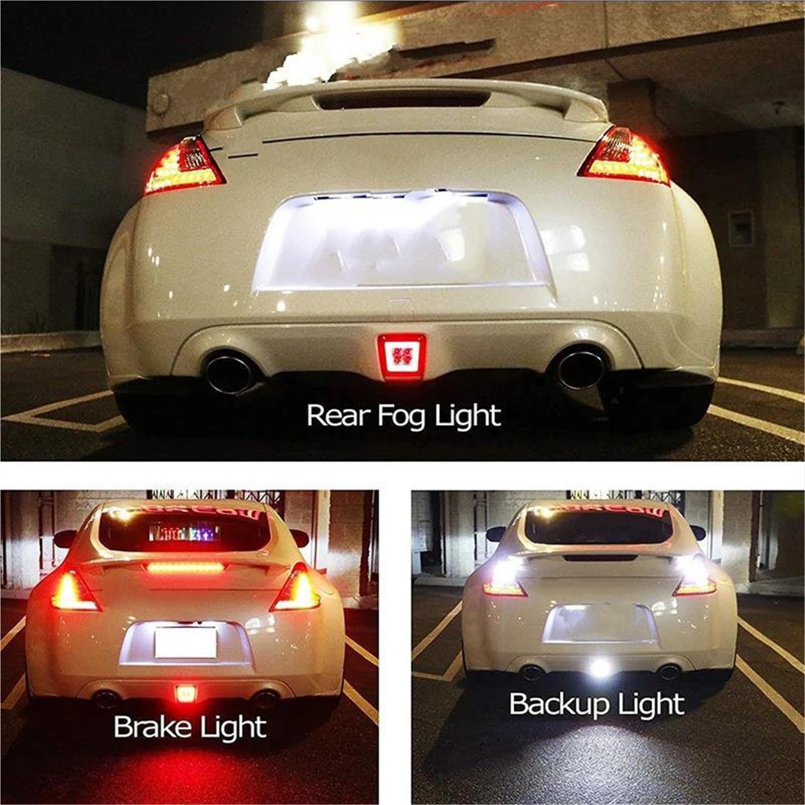 PIWINE Kit fendinebbia paraurti rosso freno/nebbia posteriore bianco come luce di retromarcia backup per Nissan 370Z 2009-up Accessori(Smoked Lens)