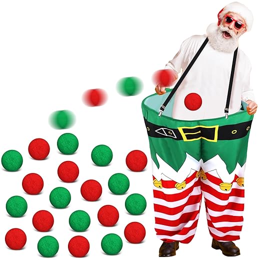 Leitee Santa Pants Snowball Fight Red and White Christmas Fake Snowball Activity Christmas Party Activities for Families Yard Outdoor and Indoor Games