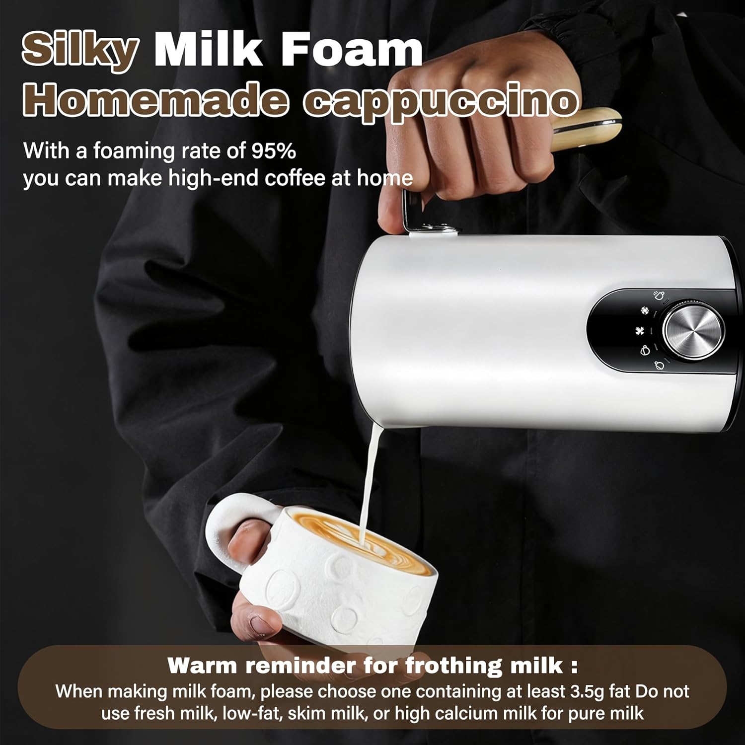 2026 Upgraded Milk Frother and Steamer, 19.9 OZ Detachable Milk Frother for Coffee with Temperature Display, 5 in 1 Large Capacity Automatic Warm and Cold Foam Maker for Coffee, Latte, Cappuccino