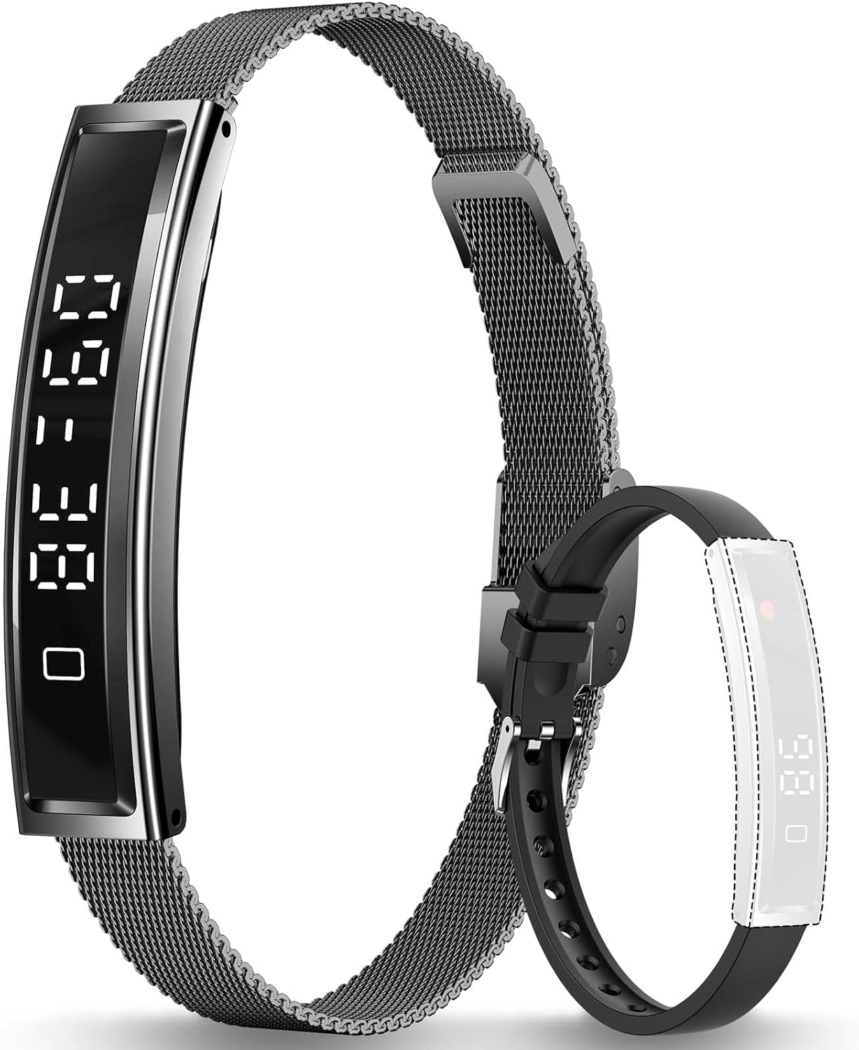 Fitness Health/Calorie Tracker with 2 Bands, Sleep Detection Bracelet with Heart Rate, 5ATM Waterproof, Pressure Detection, Multiple Sport Modes, Pedometer Smart Bracelet for Women Men Android iOS