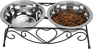 Dog Bowls, Pet Feeder with Stainless Steel Food & Dog Water Bowl, Cat Food Bowl, Pet Bowl Double Diner Feeder, Comfort Diner Elevated Dog Food Dish with Iron Frame