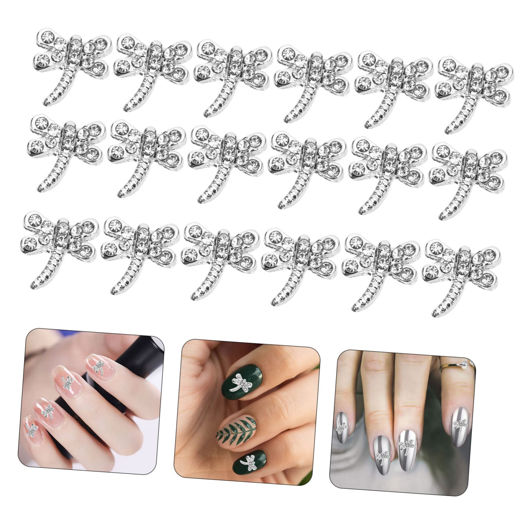 VALICLUD 5 set Adesivi Per Manicure In Lega Per Unghie Libellule Gemme Strass Punte Per Manicure Decorazione Per Ciondoli In Argento 20 pezzi*5