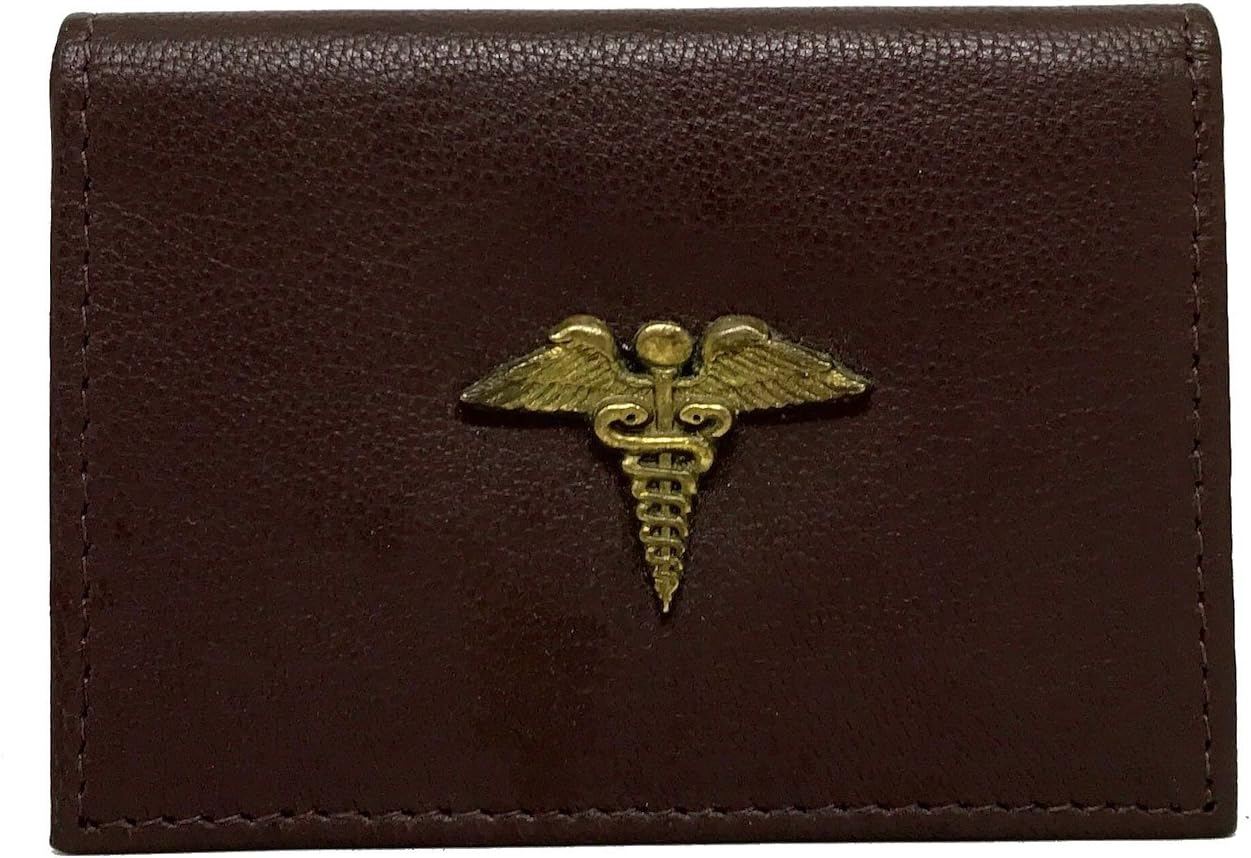 Genuine Brown Leather Bifold Wallet (Medical Caduceus)