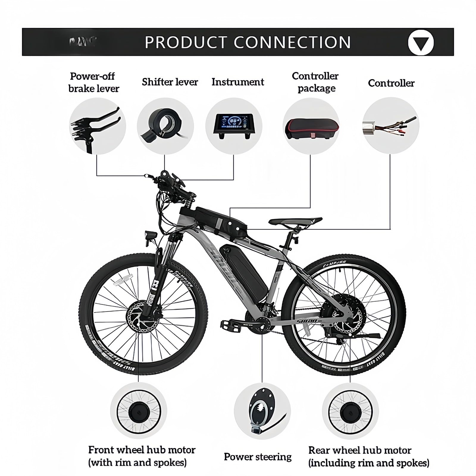 Kit de motorisation de vélo électrique, 72V, 3000W, moteur intégré dans la roue arrière, sans balais, sans engrenage
