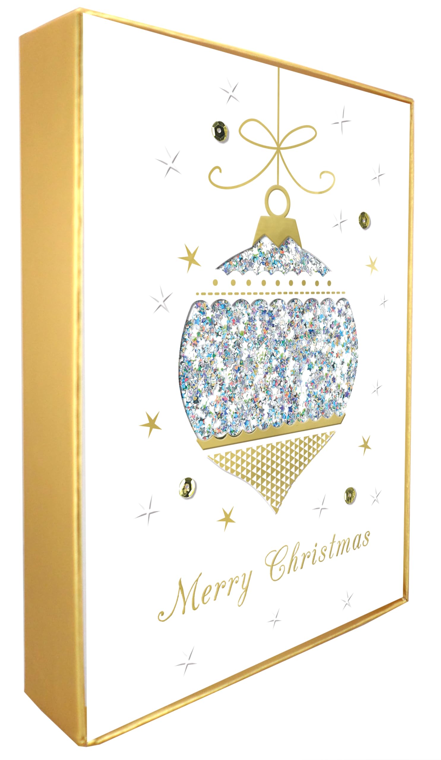 Box of 5 Winter Glow Merry Christmas Bauble Hand-Finished Christmas Cards BXW005, metallic, 12.5cm x 17.5cm