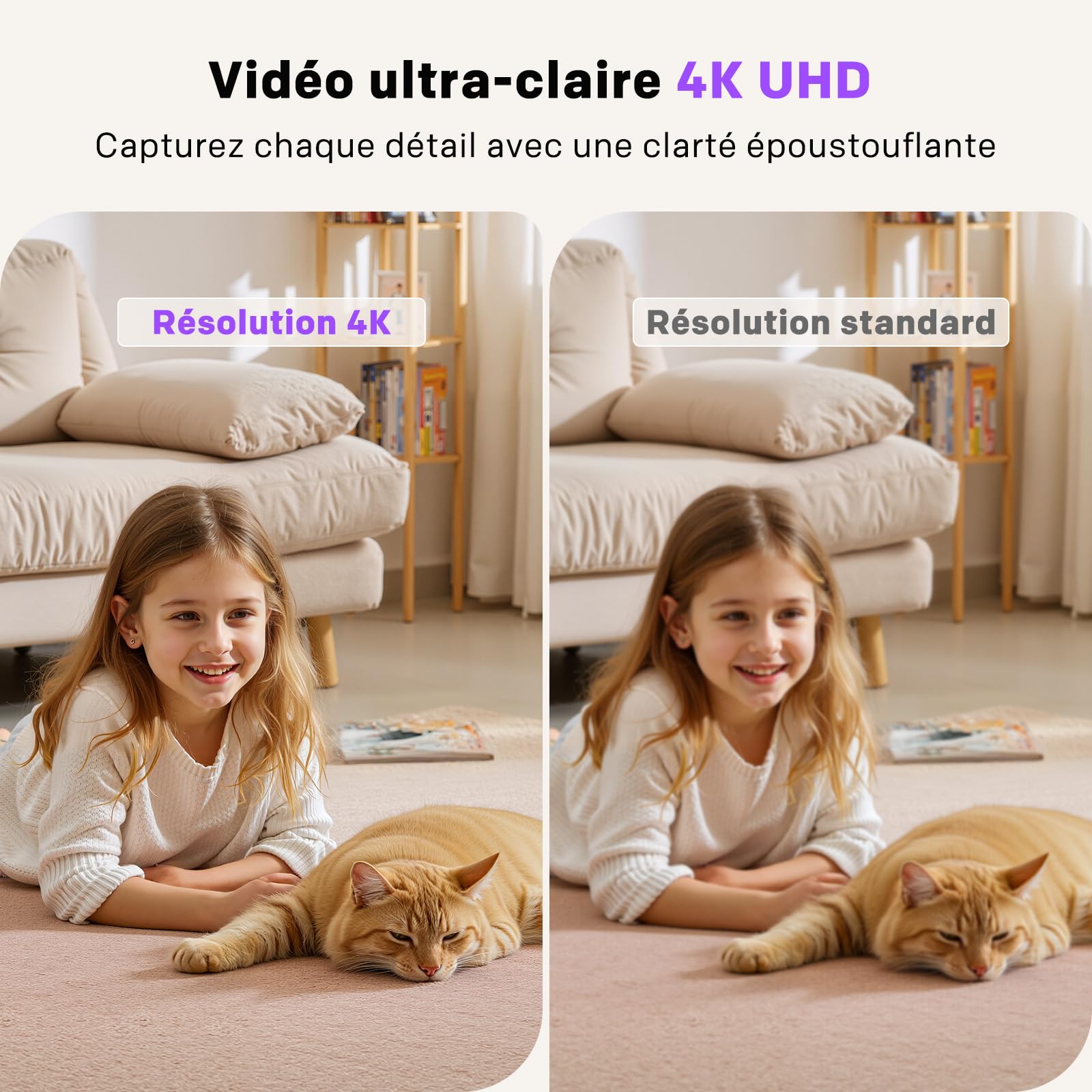 STRONG - Caméra de sécurité intérieure Smart Home 8MP, 4K, Vue panoramique 360, Alerte Mouvement, Compatible Wi-FI, Application de contrôle, Montage sur Table
