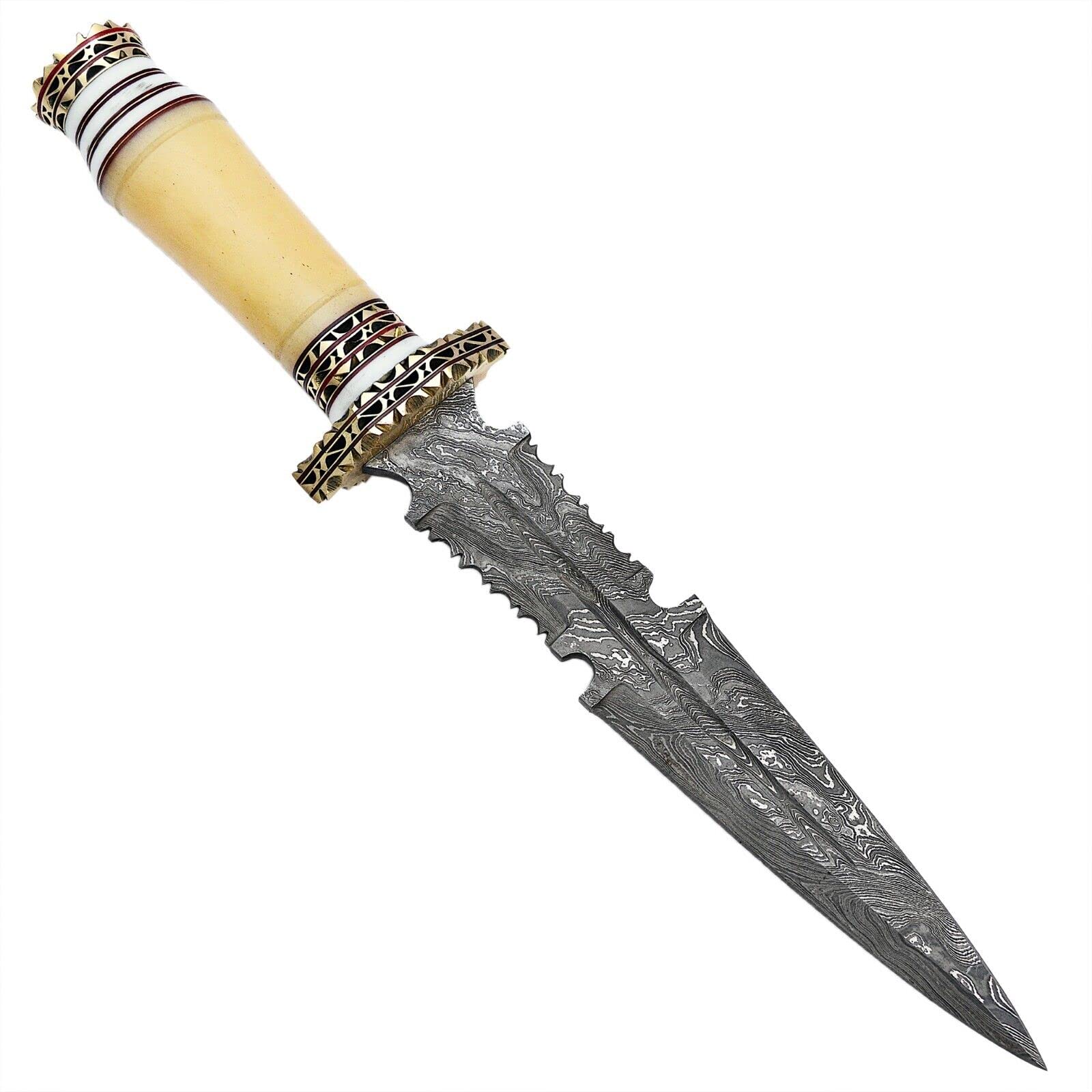 BABA Damascus Steel Camel Bone Hunting Dagger With Durable Leather Sheath 615