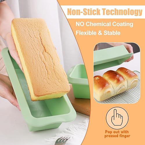 Miniatura 3 de QELEG Moldes de silicona para pan (paquete de 2)  Molde de silicona antiadherente para hornear para pan casero, brownies y pasteles de libra