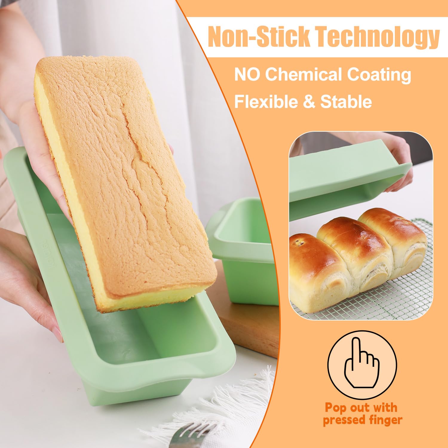 QELEG Silikon-Brot-Kastenformen (2er-Pack) – Antihaft-Silikon-Backform für hausgemachtes Brot, Brownies und Pfundkuchen QLG0112-27,4 x 13,7 x 6,6 cm