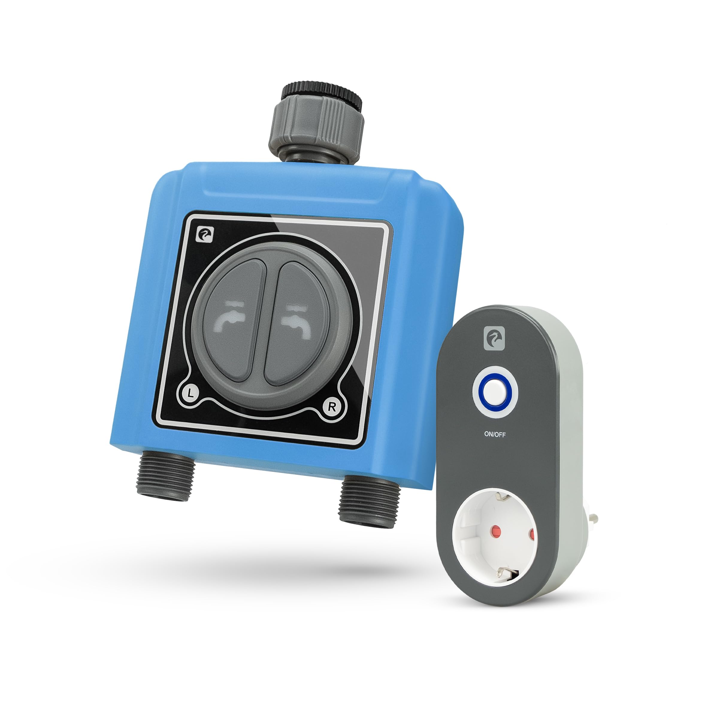 Garza Smart - Programmatore di irrigazione 2 Zone Automatico WiFi con Presa hub Intelligente aggiuntiva e sensore di umidità e Temperatura, regolatore di cicli di irrigazione per Esterno, WiFi 2.4