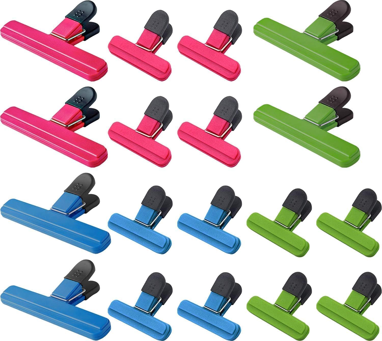WUWEOT Pack of 18 2 Size Sealing Clips for Bags Sealing Clips Plastic Food Clip Bag Clips Food Bag Clips for Coffee Snacks 3 Colors