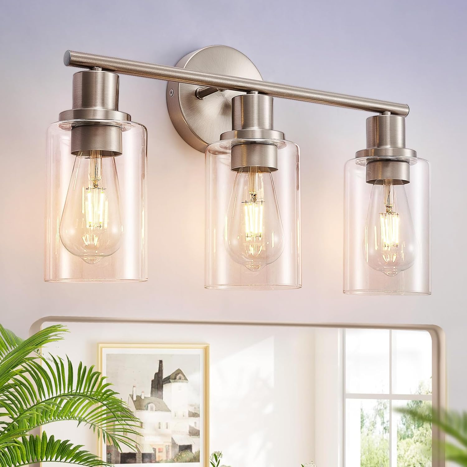 DLLT 3-Light Bathroom Light Fixtures: Gold Modern Vanity Wall Lights with E26 Bulbs - Bubbled Glass Shade Bathroom Wall Lamp for Mirror Kitchen Living Room Hallway Cabinet Porch