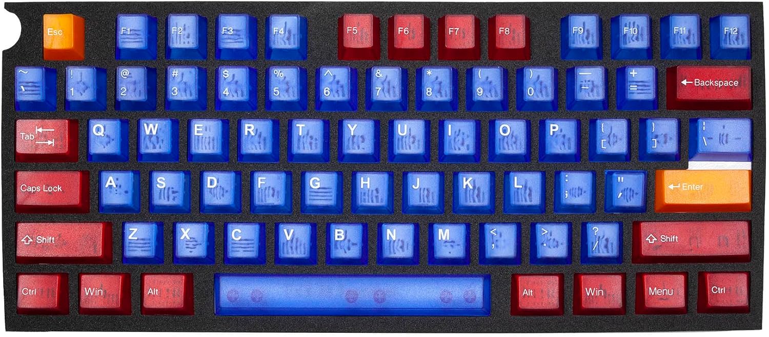 KPREPUBLIC Taihao RBO Cubic ABS Doubleshot Keycap Translucent Cubic Type for Mechanical Keyboard Color of Red Blue Orange Colorway (Cubic RBO Keycap Set x1)