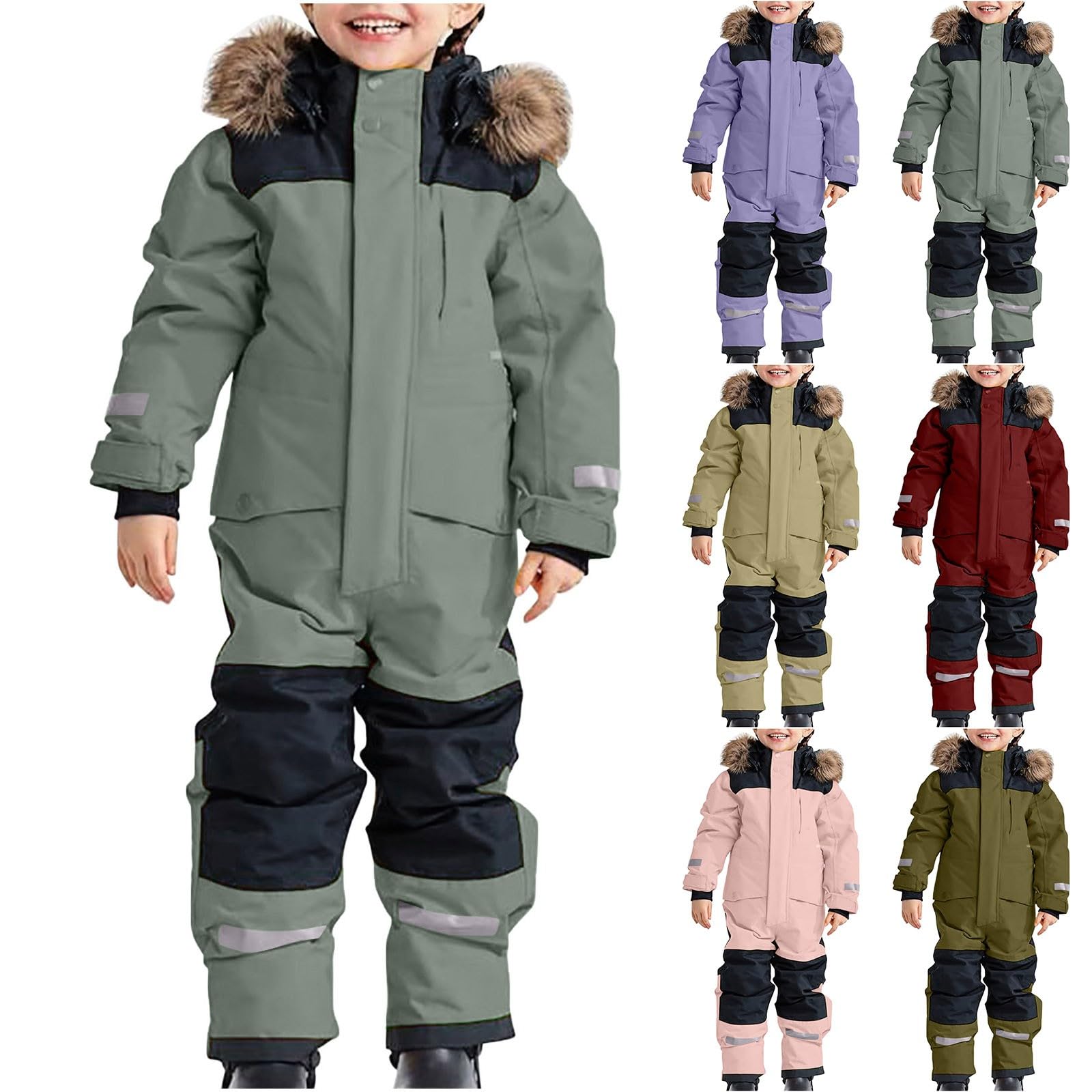 Combinaison de Neige Enfants Garçons Fille Combinaison de Ski Thermique Hiver Combinaisons Neige bebe Combinaisons Waterproof Coupe-Vent avec Capuche Jumpsuit Softshell d’Extérieur Multisports
