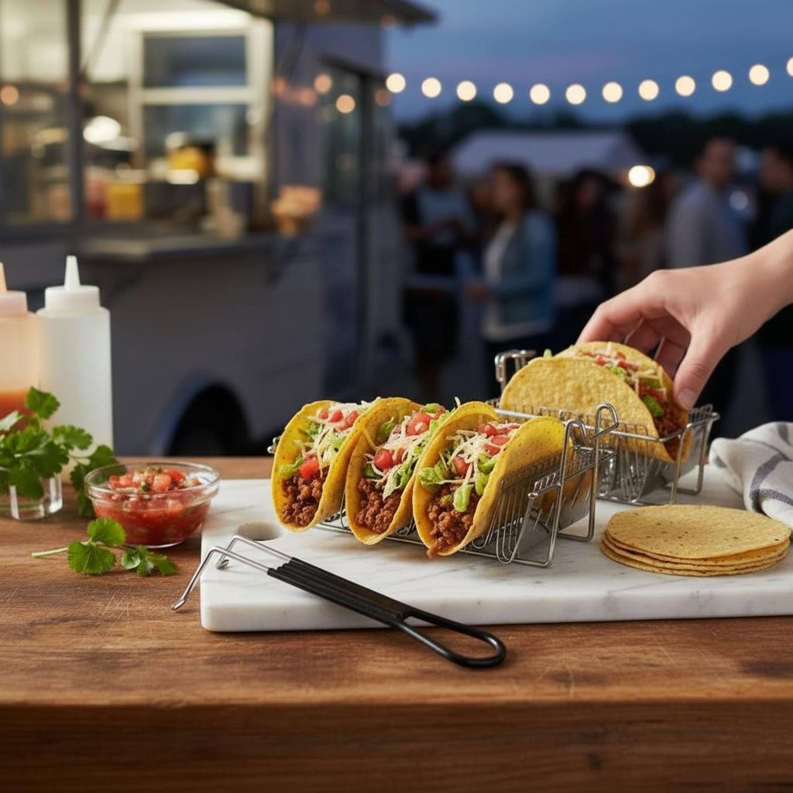 MagiDeal in Acciaio Inox per Frittura Taco Vassoio Supporto Resistente Ad Alte Temperature Facile Presa Lontano Dagli Schizzi Adatto a Cucine Domestiche Ristorazione Mercatini