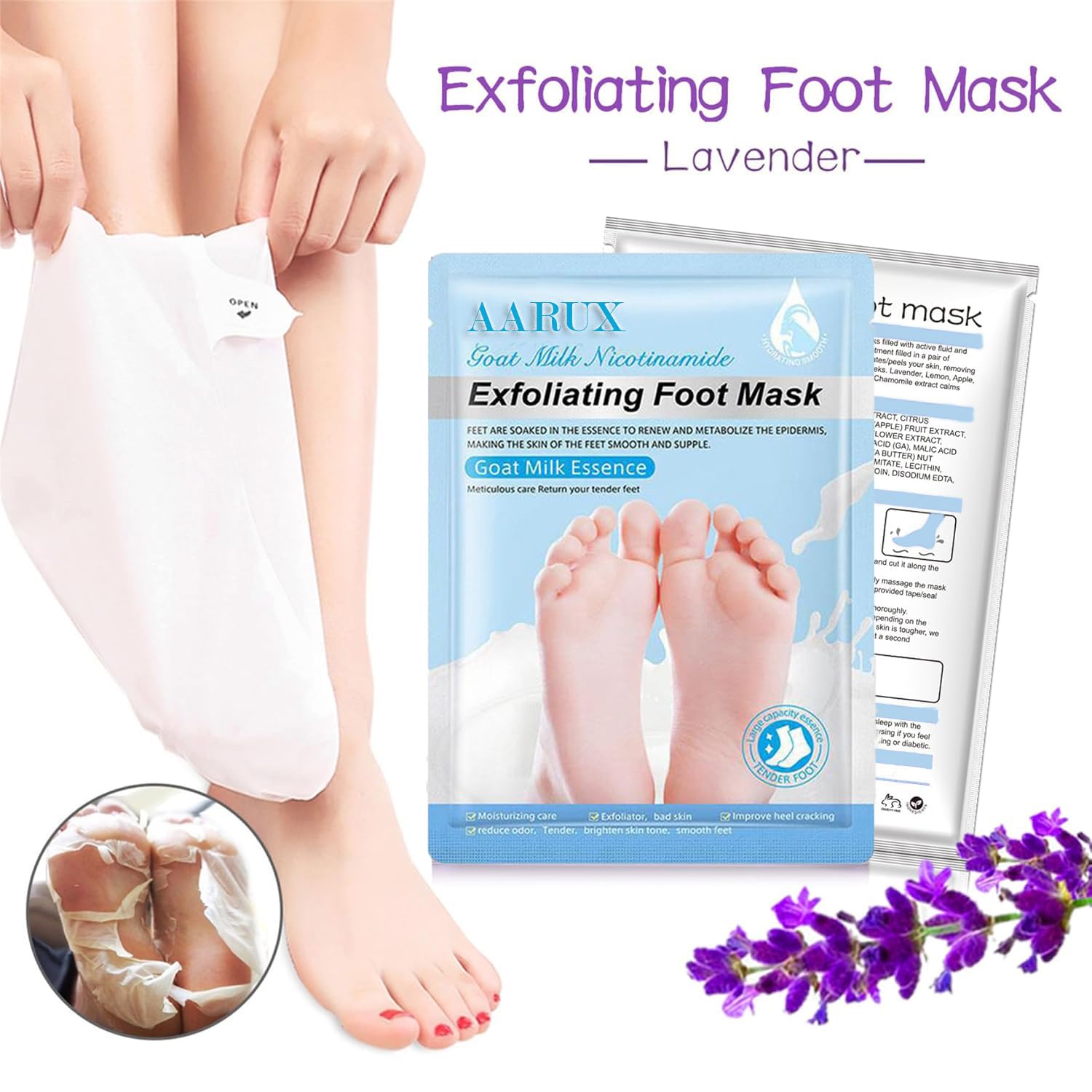 KANISYA Foot Peel Mask Moisturizing Foot Hydration Socks for dry and rough feet Peeling Mask for Cracked Feet, Dead Skin Remover, Rough Heel Repair, Lavender Exfoliant Crack Socks (1 Pairs) 1