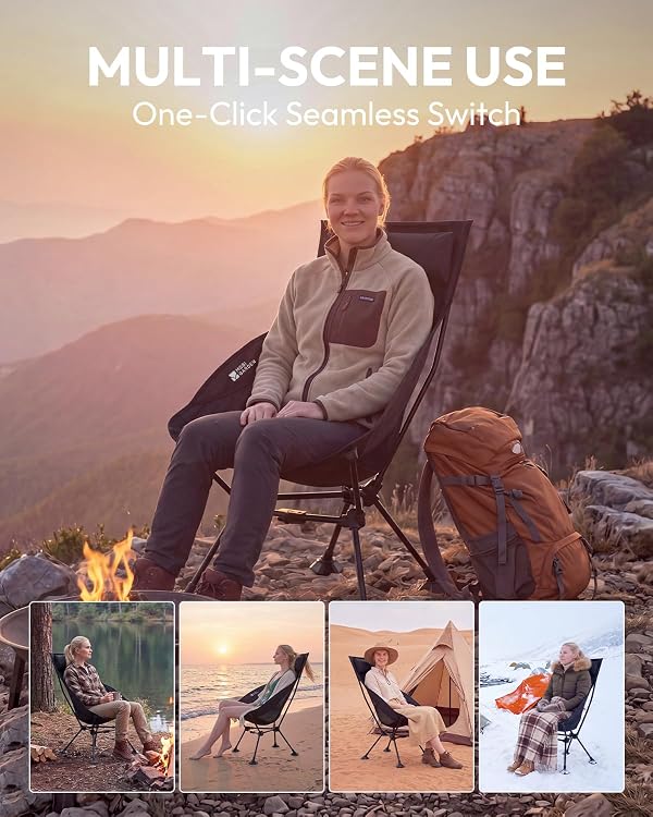 MOBI GARDEN High Back Camping Chair, 400lb Heavy Duty Portable Folding Chair with Adjustable Headrest, Ultralight Moon Chair with Universal Anti-Sinking Feet and Side Pocket for Beach, Hiking, Picnic by MOBI GARDEN - Image 6