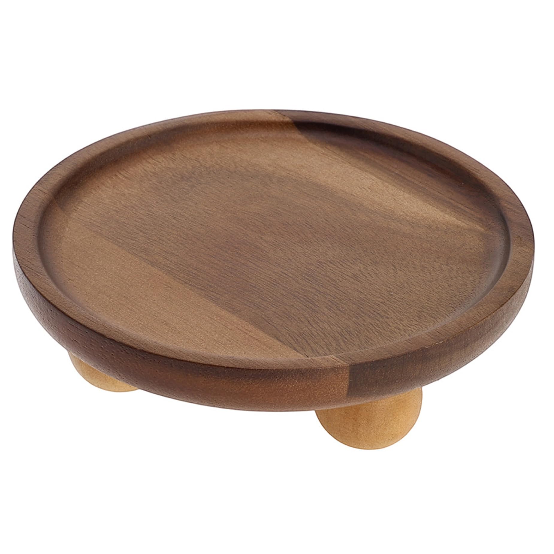 Hperu Brown Round Decorative Tray - Round Wood Tray - Decorative With Feet For Jewelry, Keys, Candles | 5.1 Inch Acacia Wood Trays For Home Decor, Vanity & Entryway