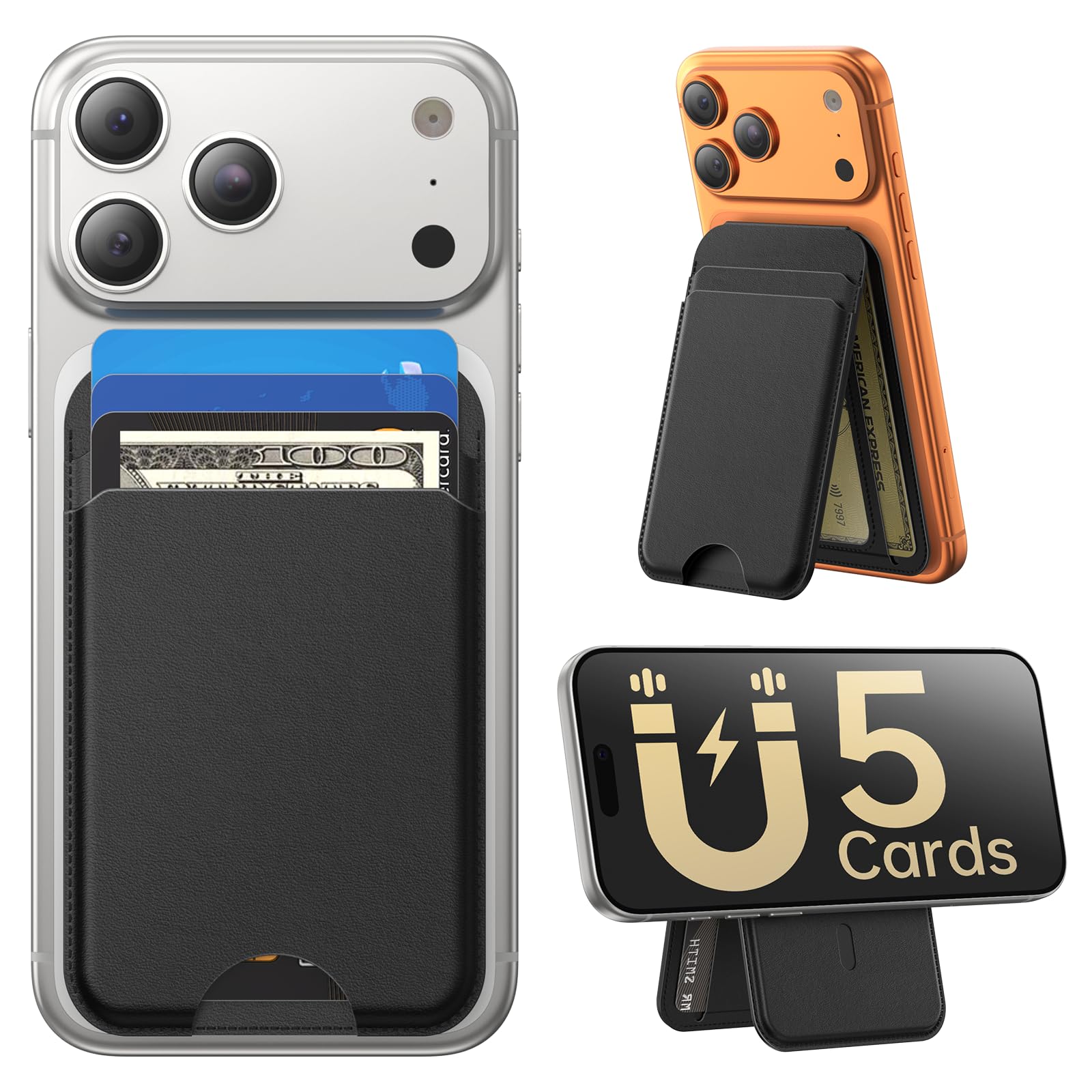 for MagSafe Wallet with Stand 5 Card Holder Slim Leather Magnetic Wallet for iPhone 17 16 15 14
