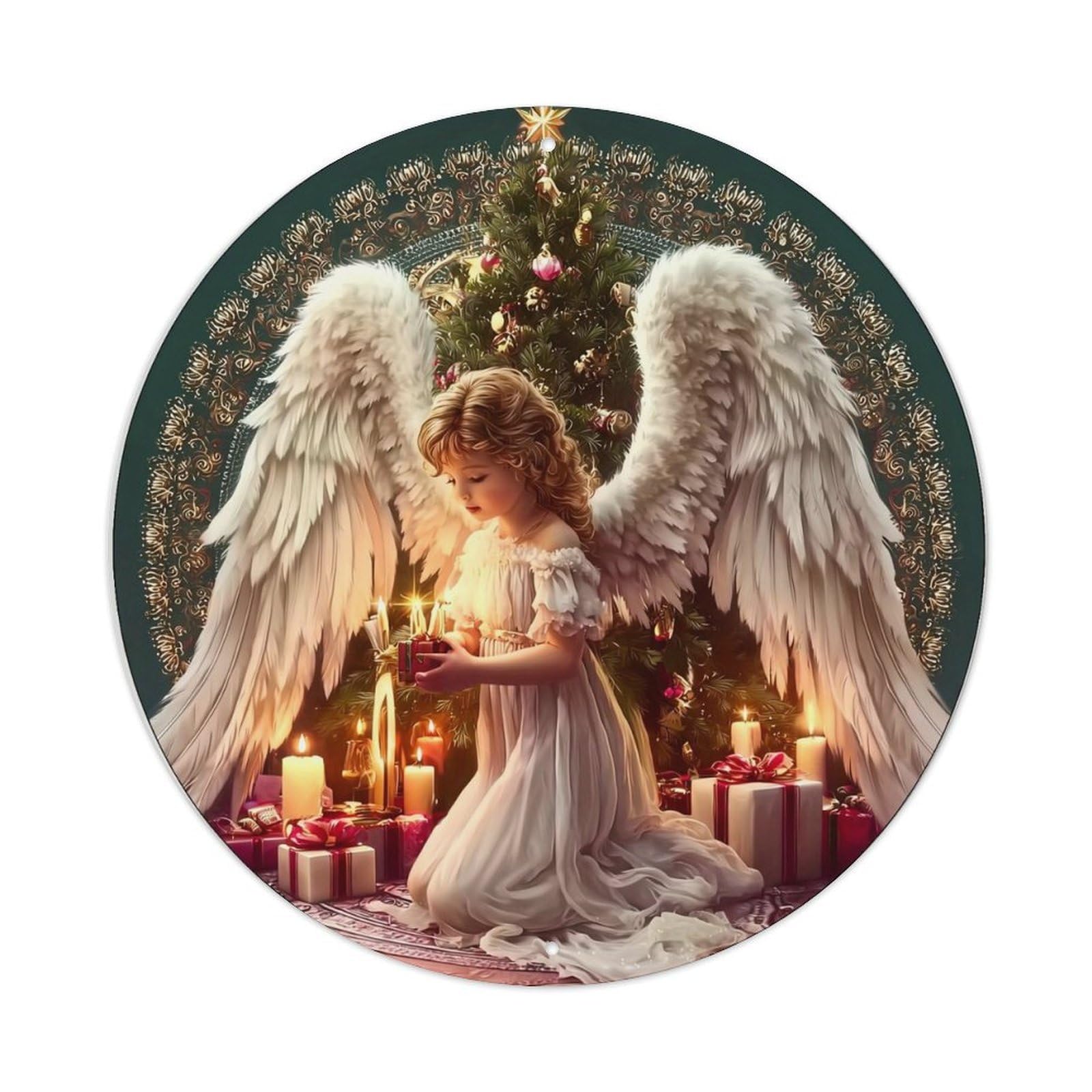 Angel With Wings And Candles Metal Tin Sign Plaque