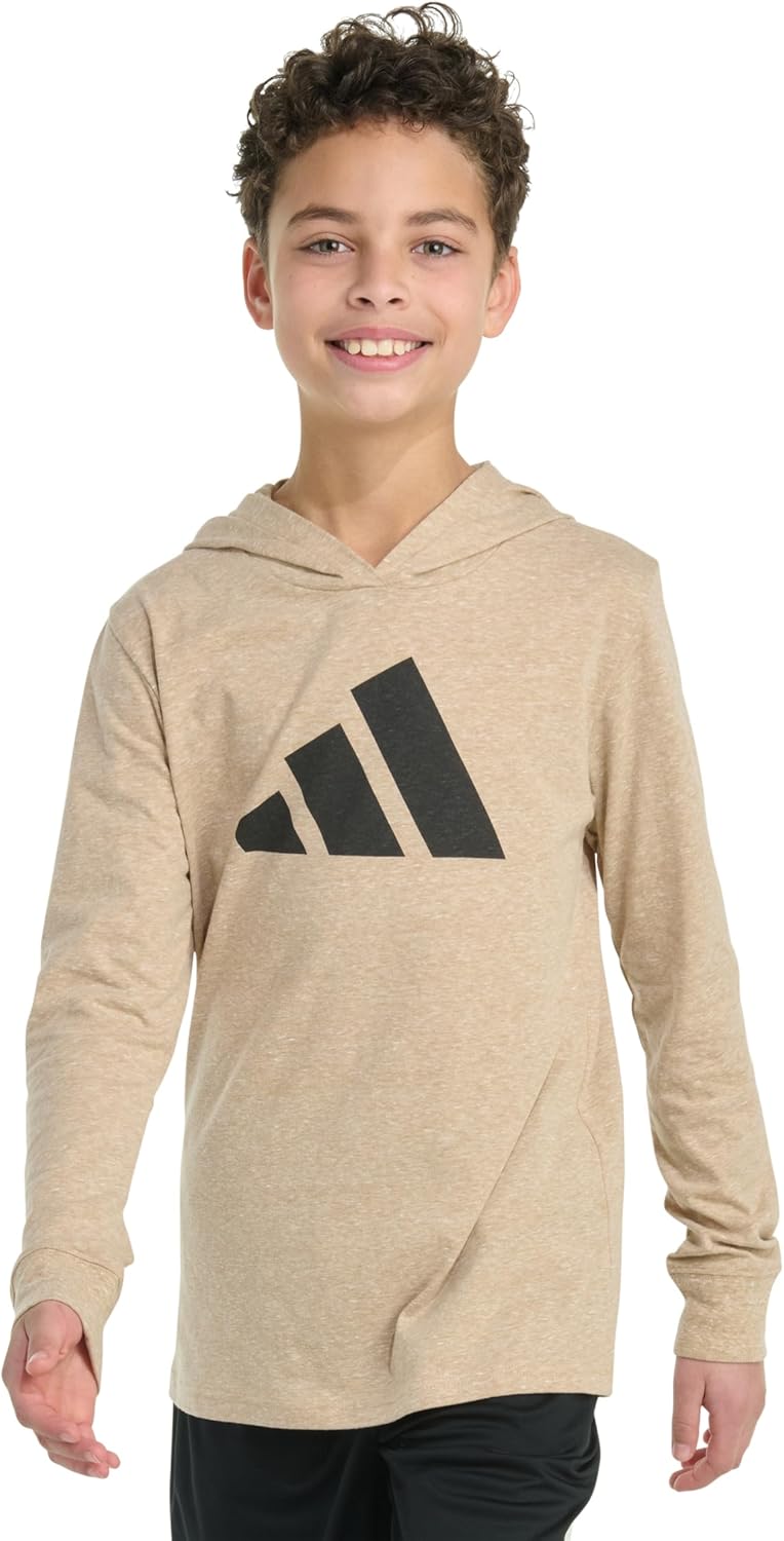 adidas boys Long Sleeve Hooded Snow Heather Tee