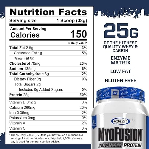 Vista 28 de Gaspari Nutrition Myofusion Advanced Protein, mezcla de proteínas con proteína de suero de leche, proteína de caseína y proteína aislada, baja