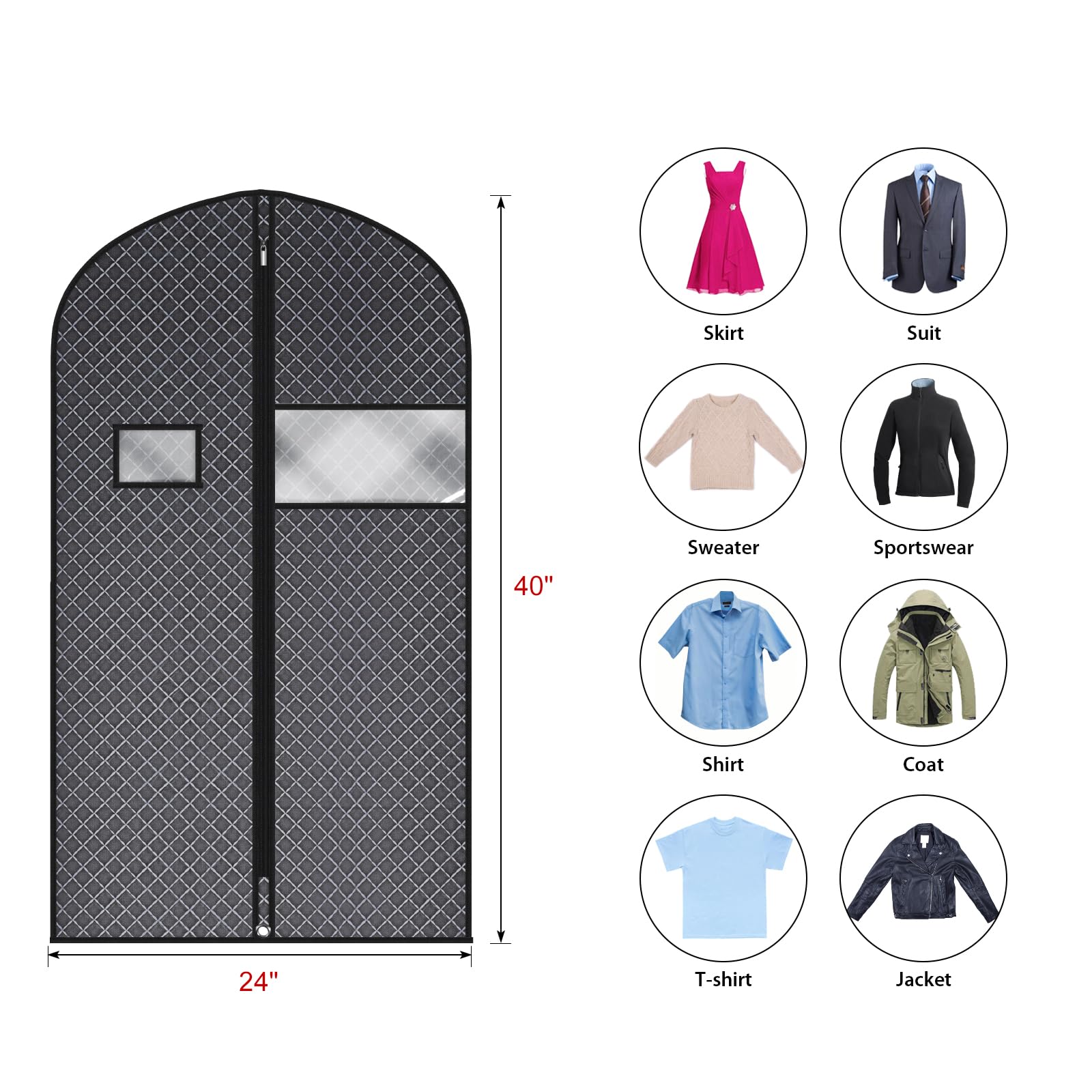 Univivi Anzugtaschen für Schrankaufbewahrung und Reisen, 101,6 cm, hängende Kleidersäcke für Herren, Anzughülle mit transparentem Fenster und Ausweishalter für Anzugjacke, Hemd und Mantel, 10 Stück