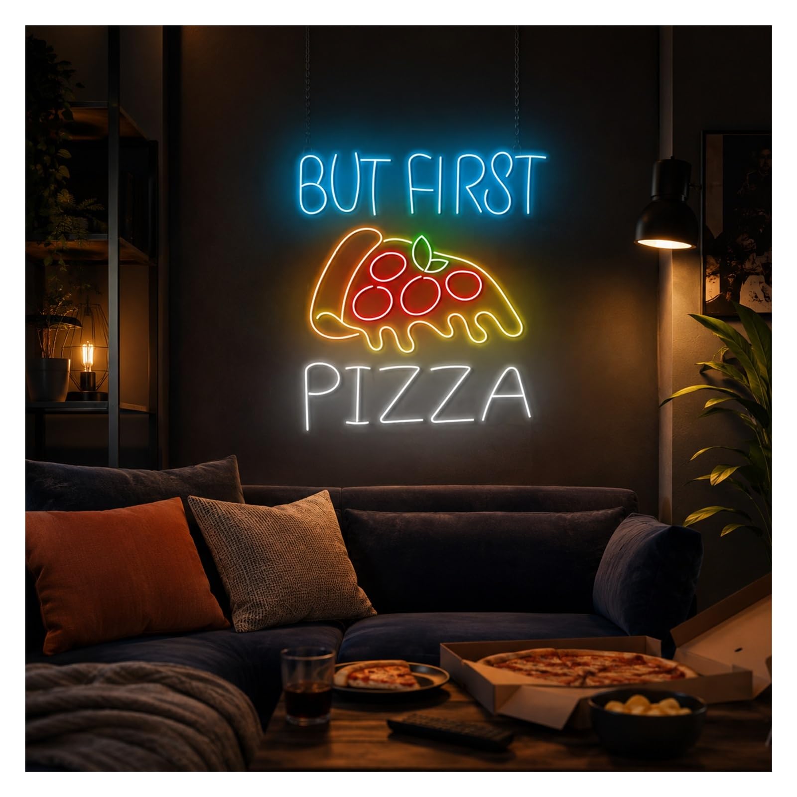 Insegna al Neon Ma Prima Fetta Di Pizza Insegna Al Neon | Decorazione Da Parete Per Cucina Del Ristorante, Fetta Di Cibo, 55cm