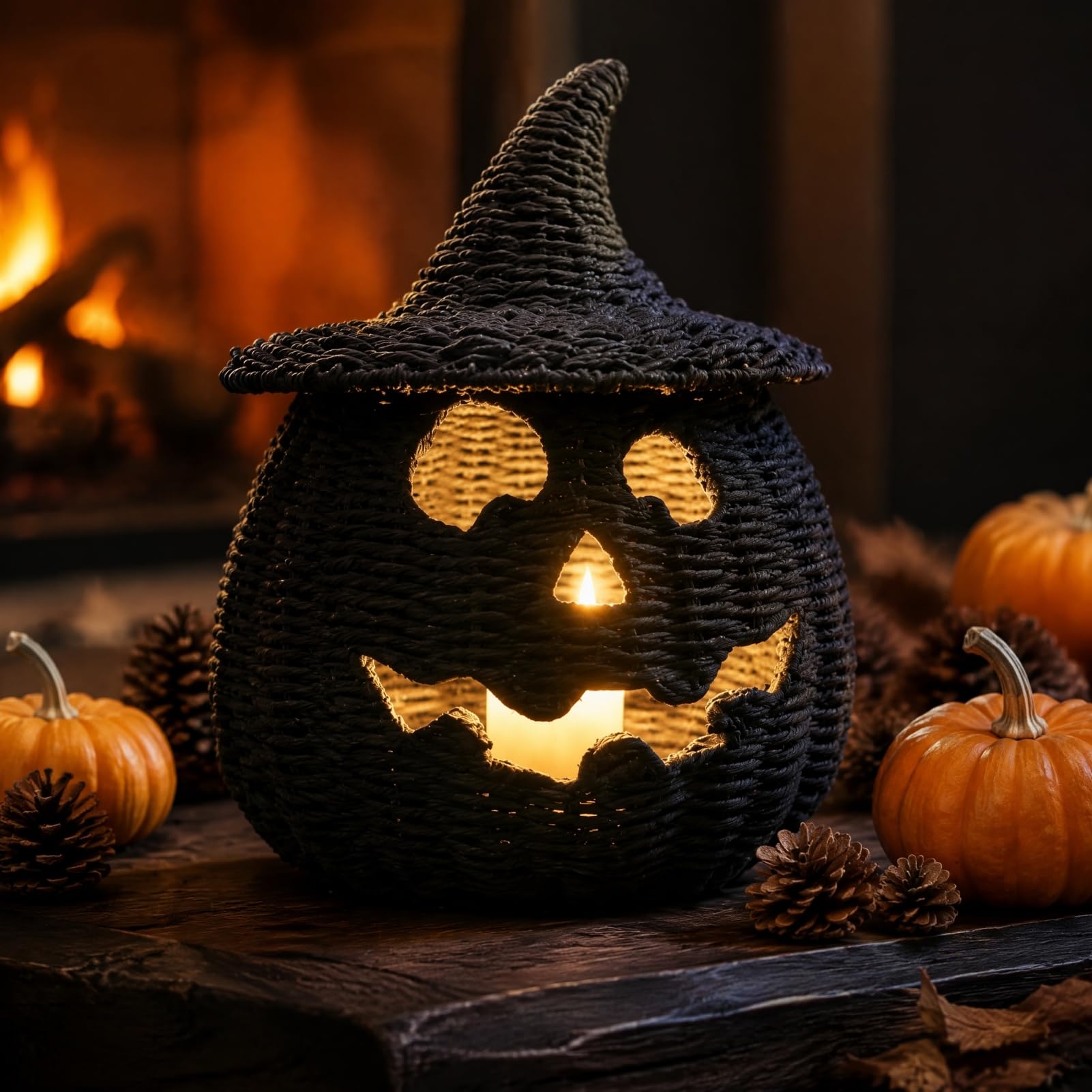 Halloween kosz dyniowy z żywicy syntetycznej, latarnia dyniowa o wyglądzie plecionki, straszny czarny słoik na cukierki w dyni do dekoracji stołu na Halloween