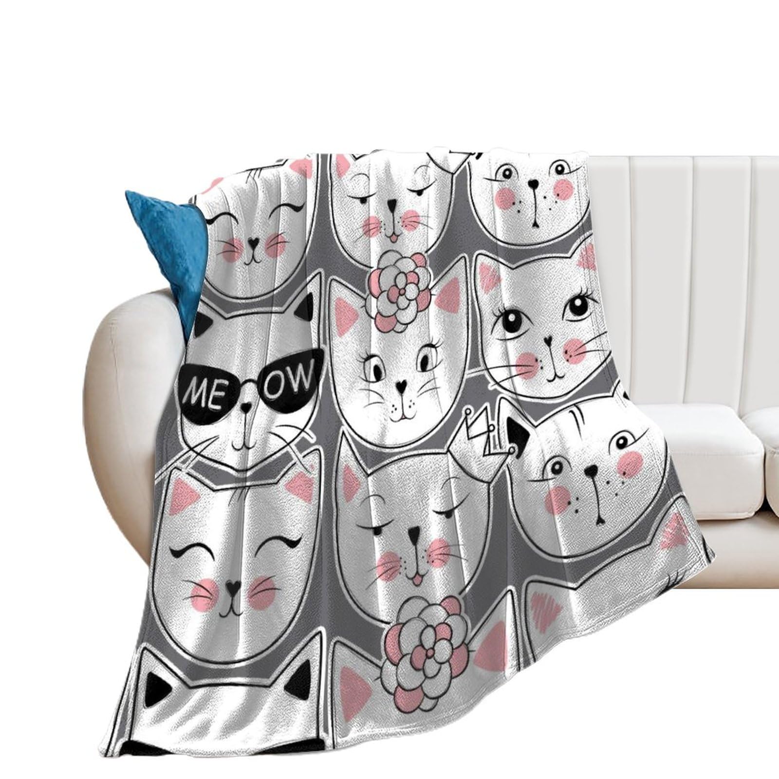 Couverture polaire flanelle supérieure douce au motif chat peluche