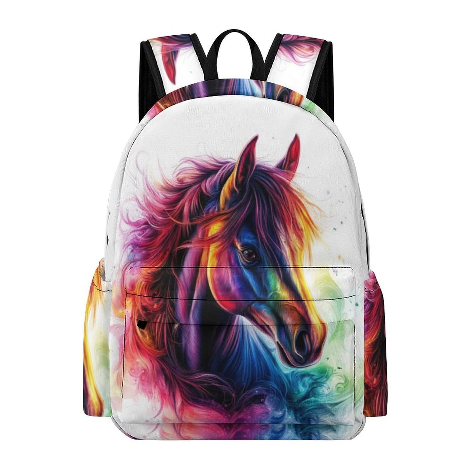 TPISLI 15.6 Inch Laptop Backpack Students Horse Fashion Backpack for Boys Girls Secondary School Age 11-16, Modern Durable Animal Horse School Bag for Weekend Trips Birthday Gift
