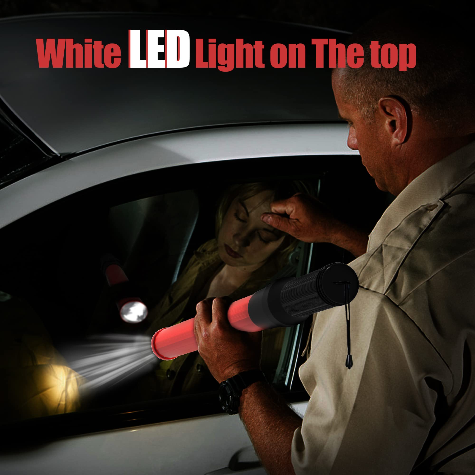 E-riding 4 Pieces 16 Inch Signal Traffic Wand, Traffic Control Wand with White LED on Top, Safety Traffic Baton Light for Parking Guides Outdoor Camping
