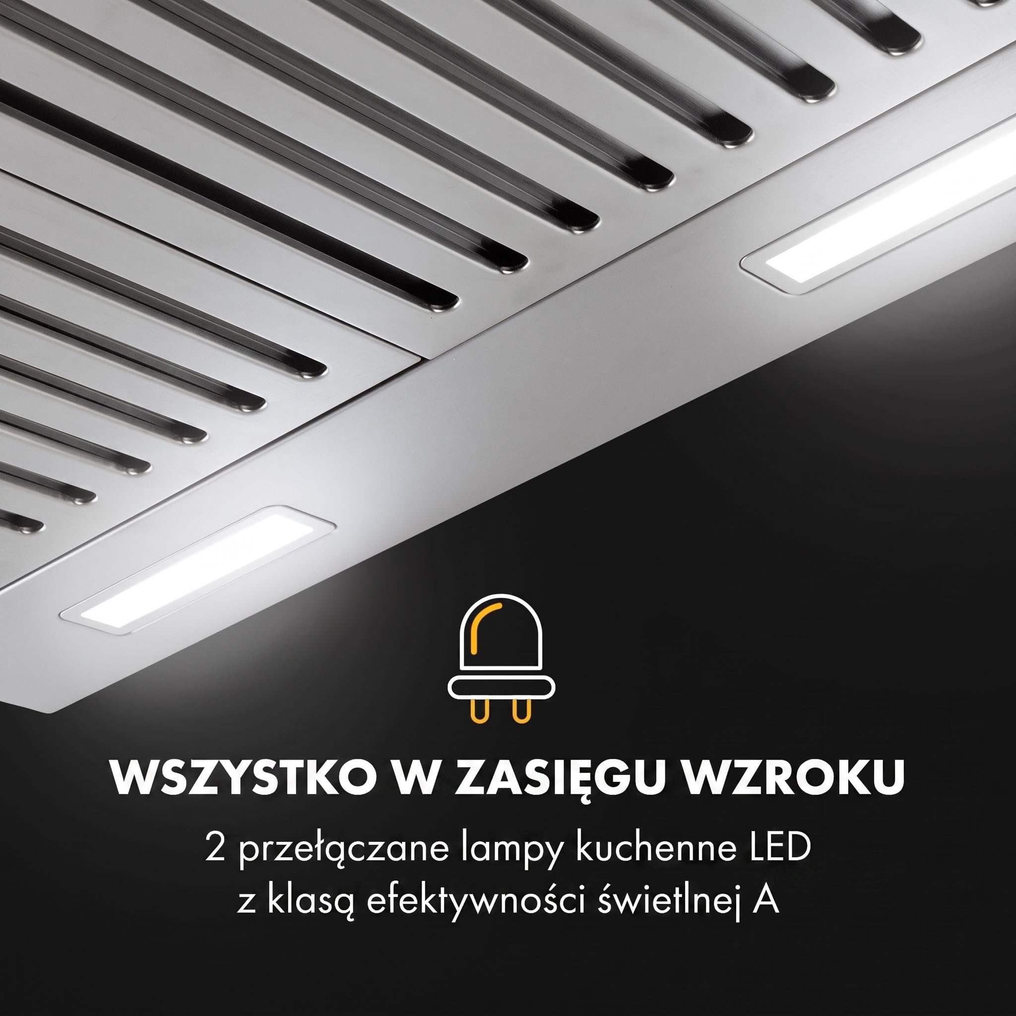 Klarstein Purista - Okap kuchenny, Okap podszafkowy, Szerokość 60 cm, Stal nierdzewna, Montaż ścienny, Oświetlenie halogenowe, Wydajność 306 m³/h, uchylny panel ze szkła, czarny