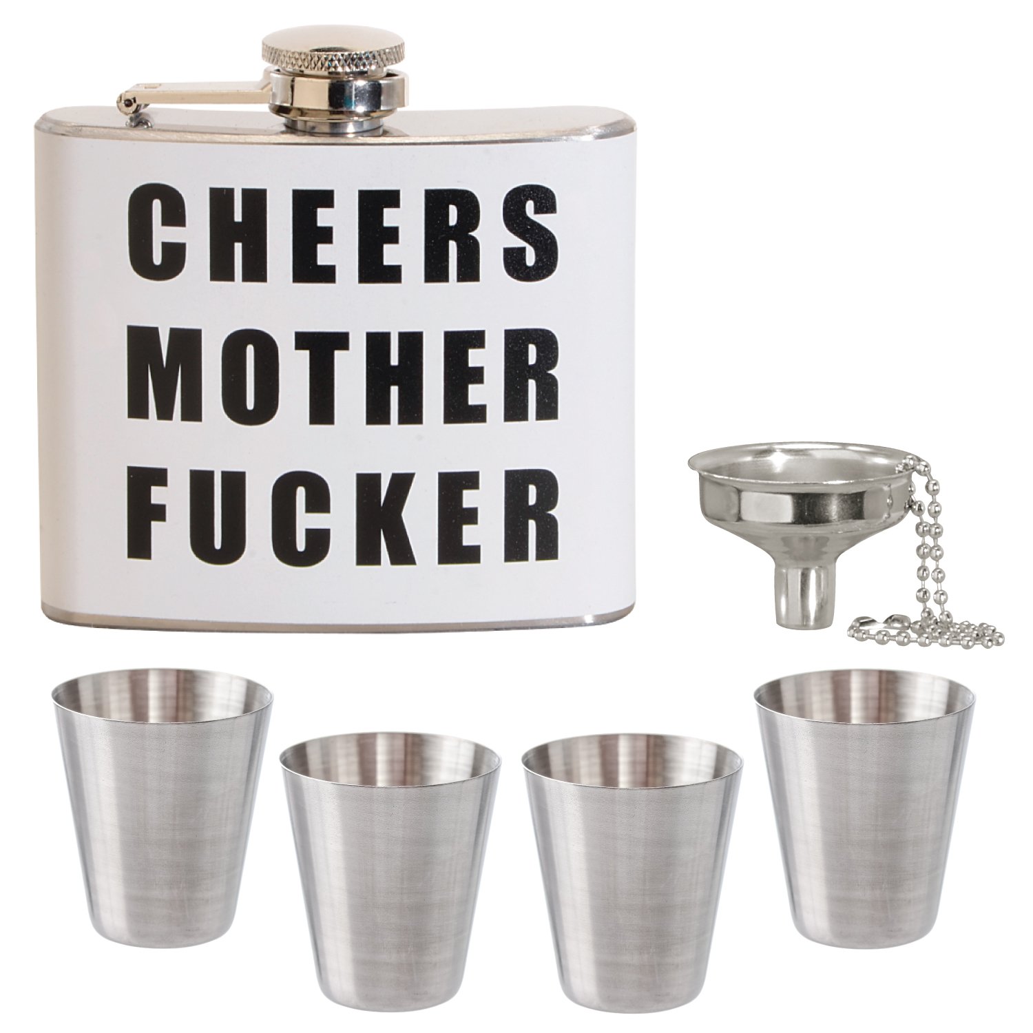 Thirsty Rhino Cheers Mother Fucker Flask, Mini Funnel, and Shot Glass Gift Set