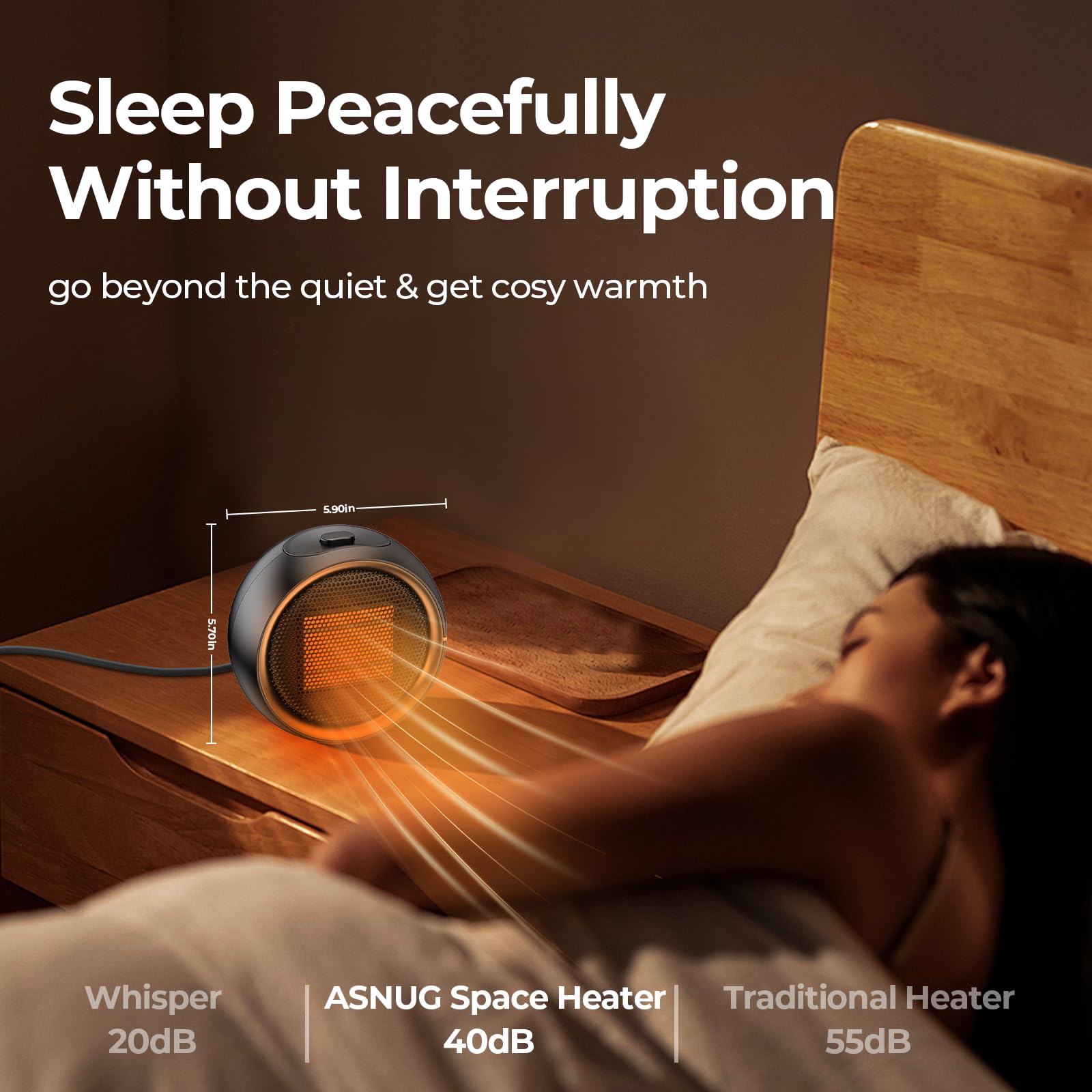 Space Heater, Portable Electric PTC Ceramic Heaters for Indoor Use, 2S Efficient Heating, Tip-Over & Overheat Protection, Quiet Small Mini Desk Heater for Bathroom Home Office Bedroom