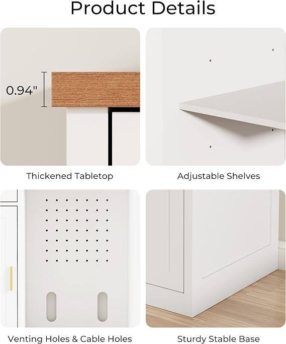 Mini Fridge Cabinet, Coffee Bar with Fridge Space (Not Included), White