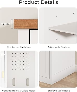 Mini Fridge Cabinet, Coffee Bar with Fridge Space (Not Included), White