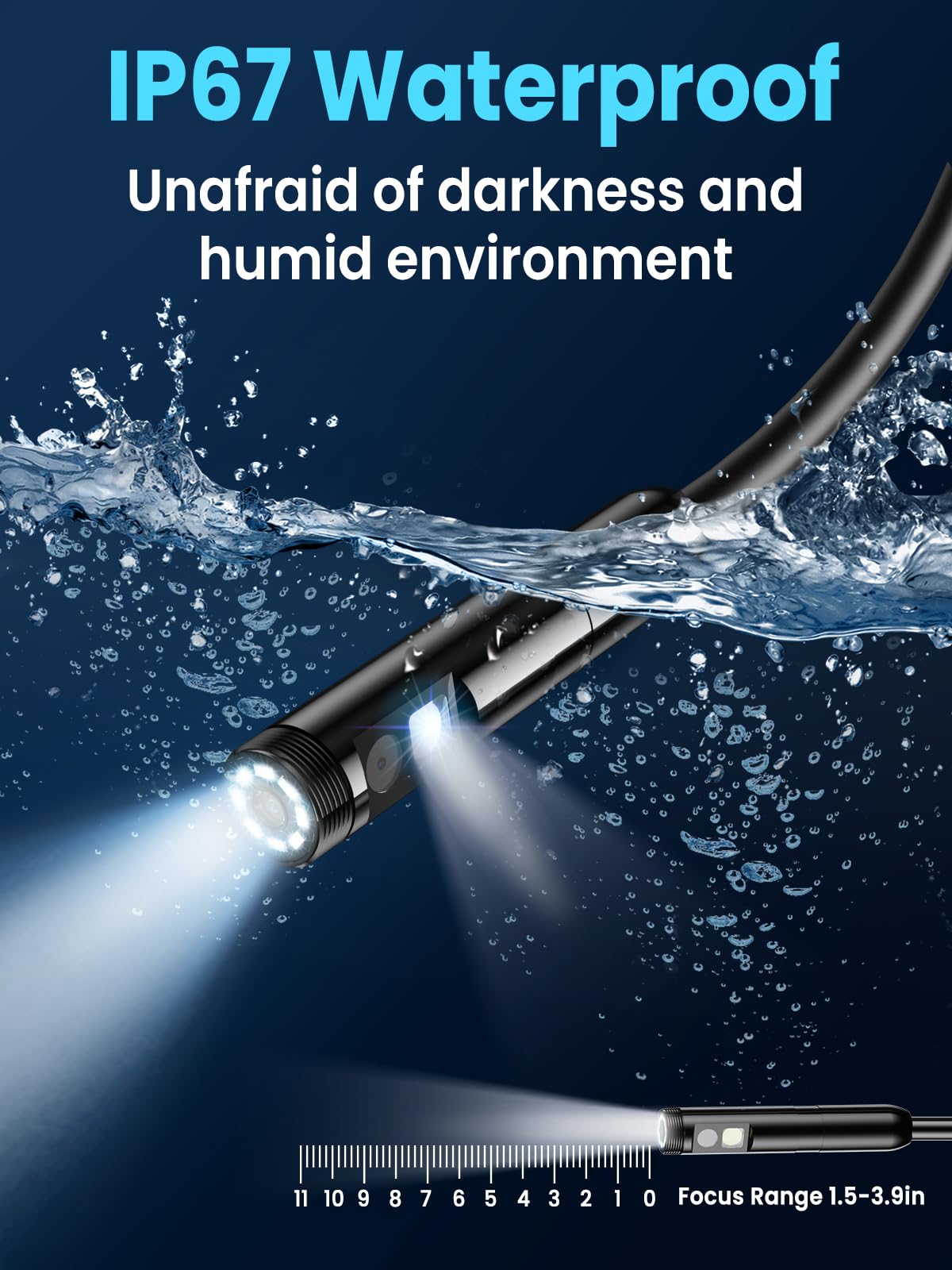 Endoscope Camera with Light, 4.3" IPS Screen 1080P Tools Borescope with 8 LED Lights，Semi-Rigid Cable Snake Camera, IP67 Waterproof Sewer Inspection Men Tool - 16.5FT-Dual Lens — Amazon image 4