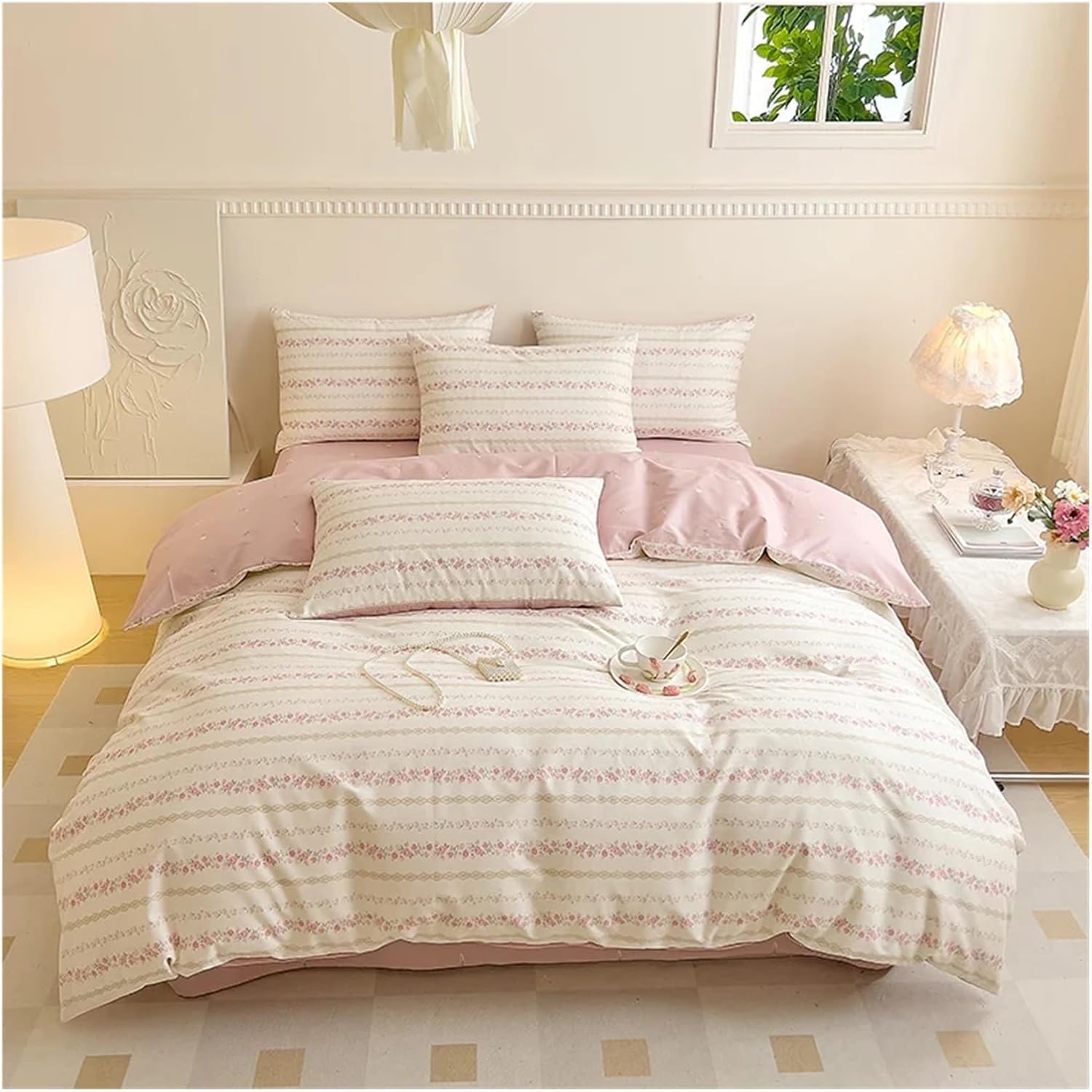 Cotton Small Fresh Floral Bedding Set Single Double Queen Family Size Cotton Flowers Duvet Cover Bed Sheet Pillowcase,Bed
